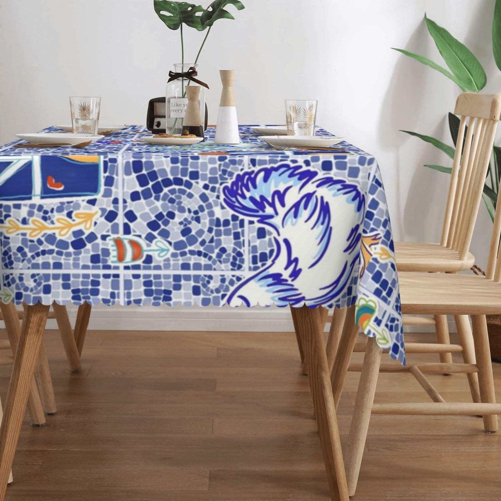 Amazon｜スペインのカントリータイルブルー テーブルクロス 撥水