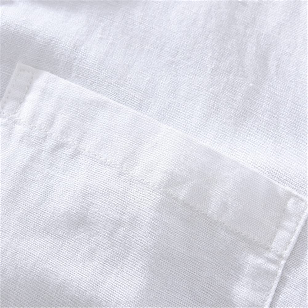 Vsadsau Camisas de lino para hombre, cuello alto, manga larga, color sólido, delgadas, casuales, clásicas, 2033 Azul Oscuro, 3XL