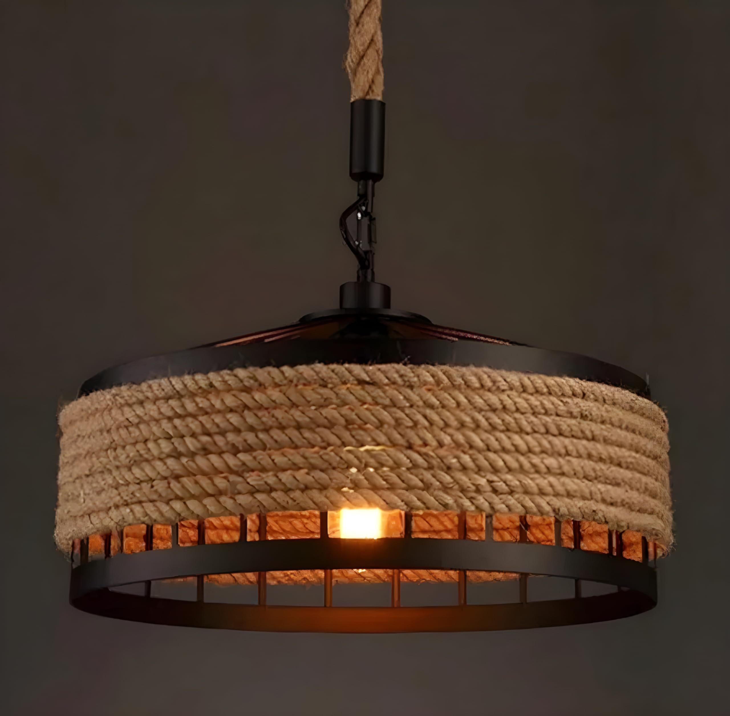 Modern Rope Metal Basket Pendant Light, Retro Industrial Woven Handmade Hanging Ceiling Lamp for Living Room, Home, Bedroom, Indoor & Outdoor Lighting (with Bulb)