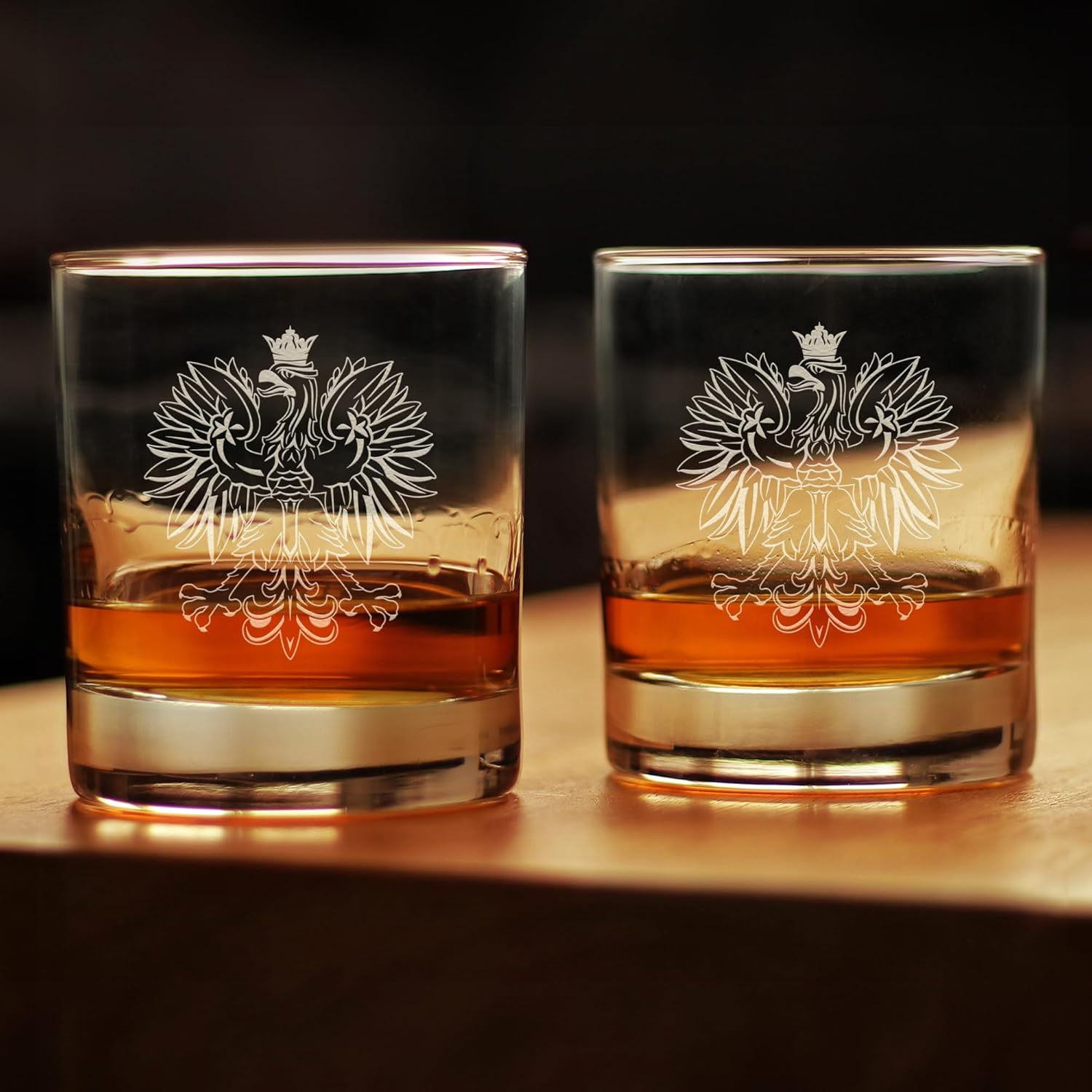 Bevvee Polish Eagle Whiskey Rocks Glass - Poland Gifts or Party Decor for Women & Men - Set of 2-10.25 Oz Whisky Tumbler Glasses