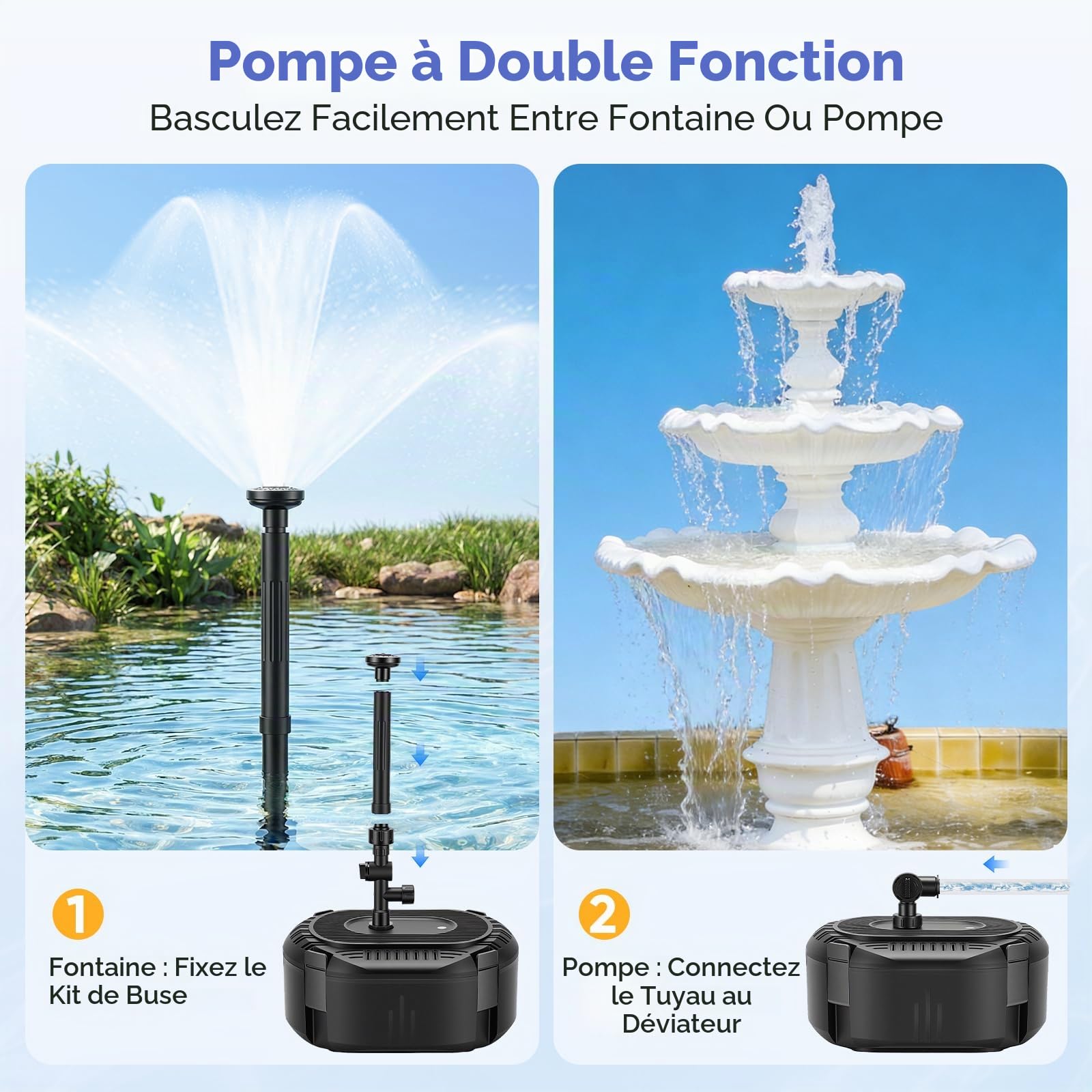 Pompe de bassin avec filtre et fontaine, 40 W 3000 l/h filtre de bassin avec pompe, mini bassin avec câble d'alimentation de 3 m pour bassin extérieur, jeu d'eau pompe de Fontaines