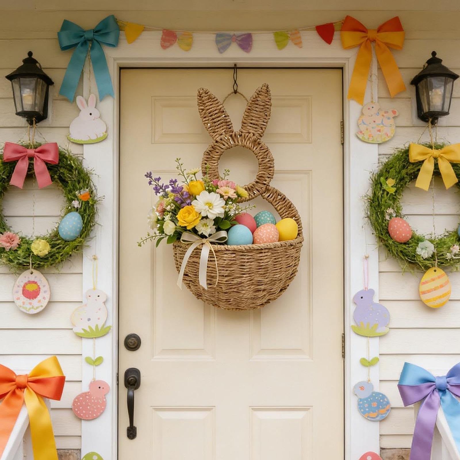 Hasengeflecht Korb, Eleganter Wandkorb Zum Aufhängen für Blumen Und Eier, Ostern, Tür, Garten