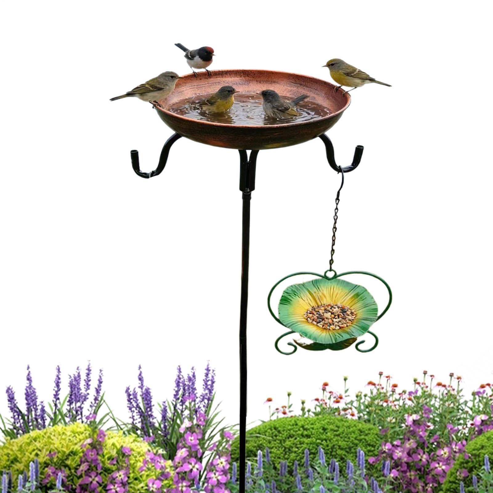 Baignoire oiseaux extérieur imperméable avec crochets de piquet et mangeoire intégrée