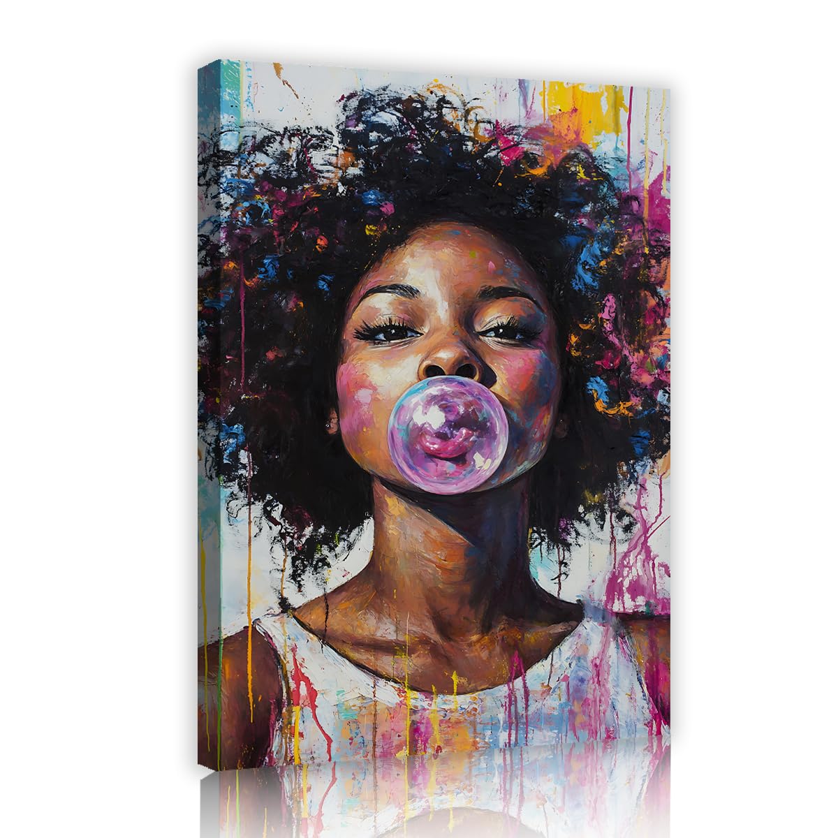 TOANGWALL Kolorowe płótno sztuka ścienna afrykańska czarna kobieta portret rozpryski farby plakat nowoczesna grafika wydruki estetyczny design mural do akademika wystrój 70 x 100 cm