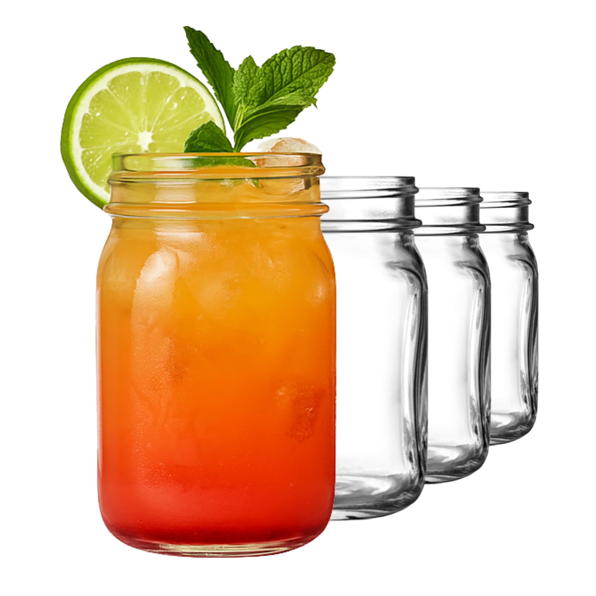 Bar@Drinkstuff Transparent Mason Drinking Jar Tumblers 20Oz / 568Ml - Set Of 4 - Empty Jam Jars For Home Brew