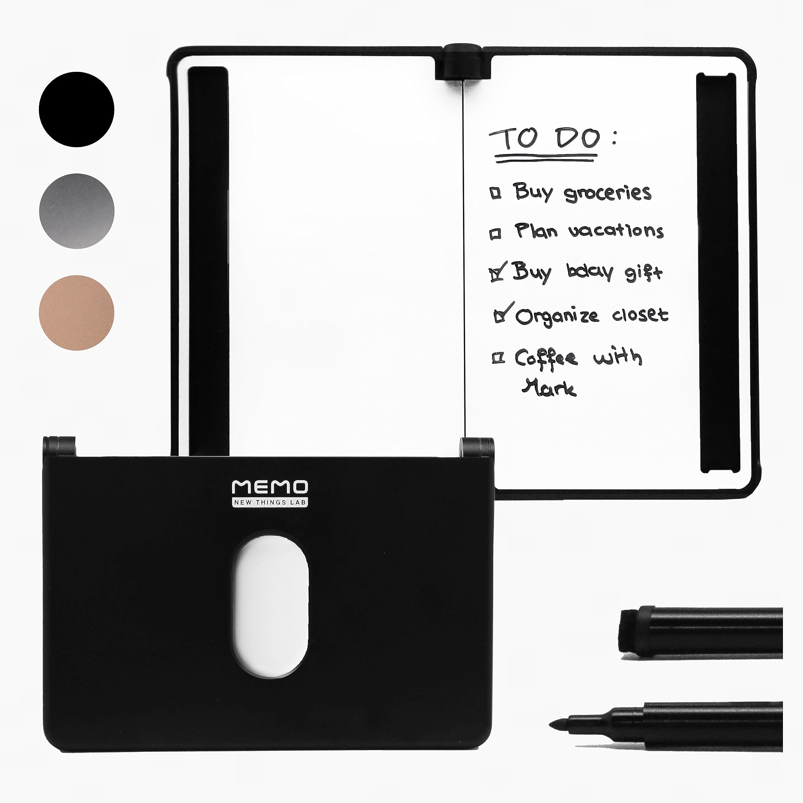 New Things Lab MEMO Whiteboard Wallet - an Innovative Mini Pocket Notebook & Aluminum RFID Blocking Wallet for Men & Women - Dry Erase Notepad w/ 6 Card Slots, Pen & Magnet Closure - Charcoal Black