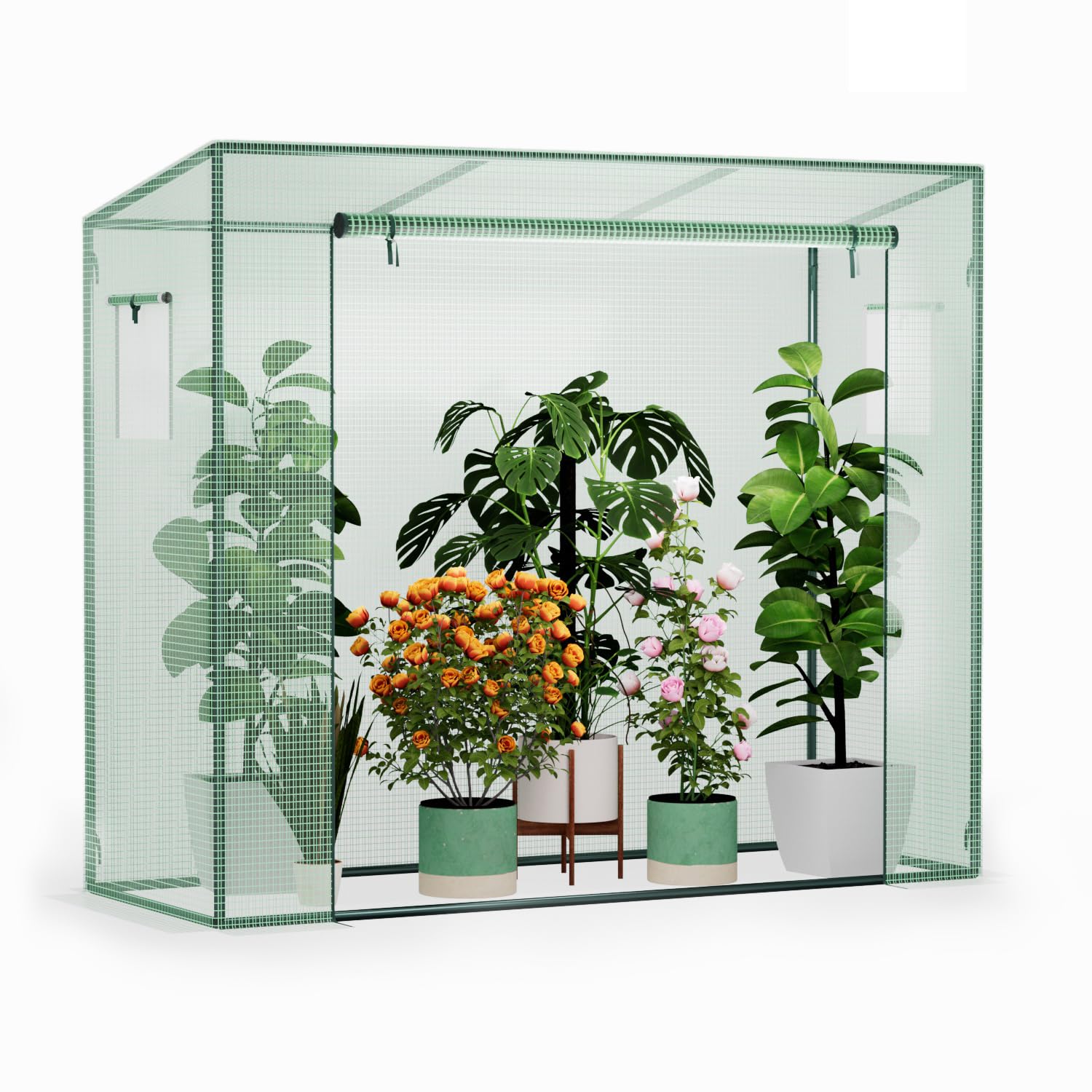 Greenhouse, Phonjoroo Lean to Small Greenhouse w/ 2 Side Windows & Zipper Rolling Door Tomato Greenhouses w/ Thicken PE Cover Outdoor Plant House Portable Small Hot House Winter Storage