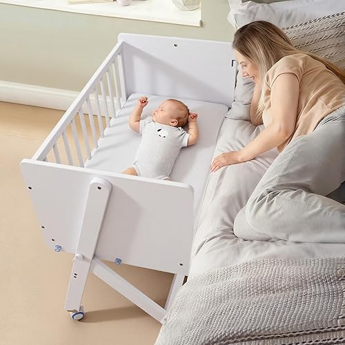 Moisés mecedor para bebé, cuna 3 en 1 con colchón, cuna de madera de pino con ruedas, cuna portátil para habitación pequeña y recién nacido