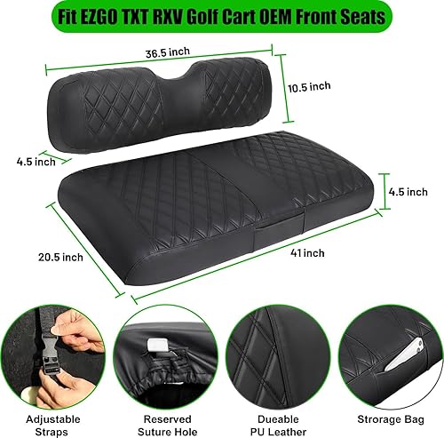 Miniatura 5 de EZGO Fundas de Asiento, Fundas de Asiento de Carrito de Golf para EZGO TXT 1994-2013 y EZGO RXV OEM Asiento Ordinario Cuero Marino Grueso Diamante