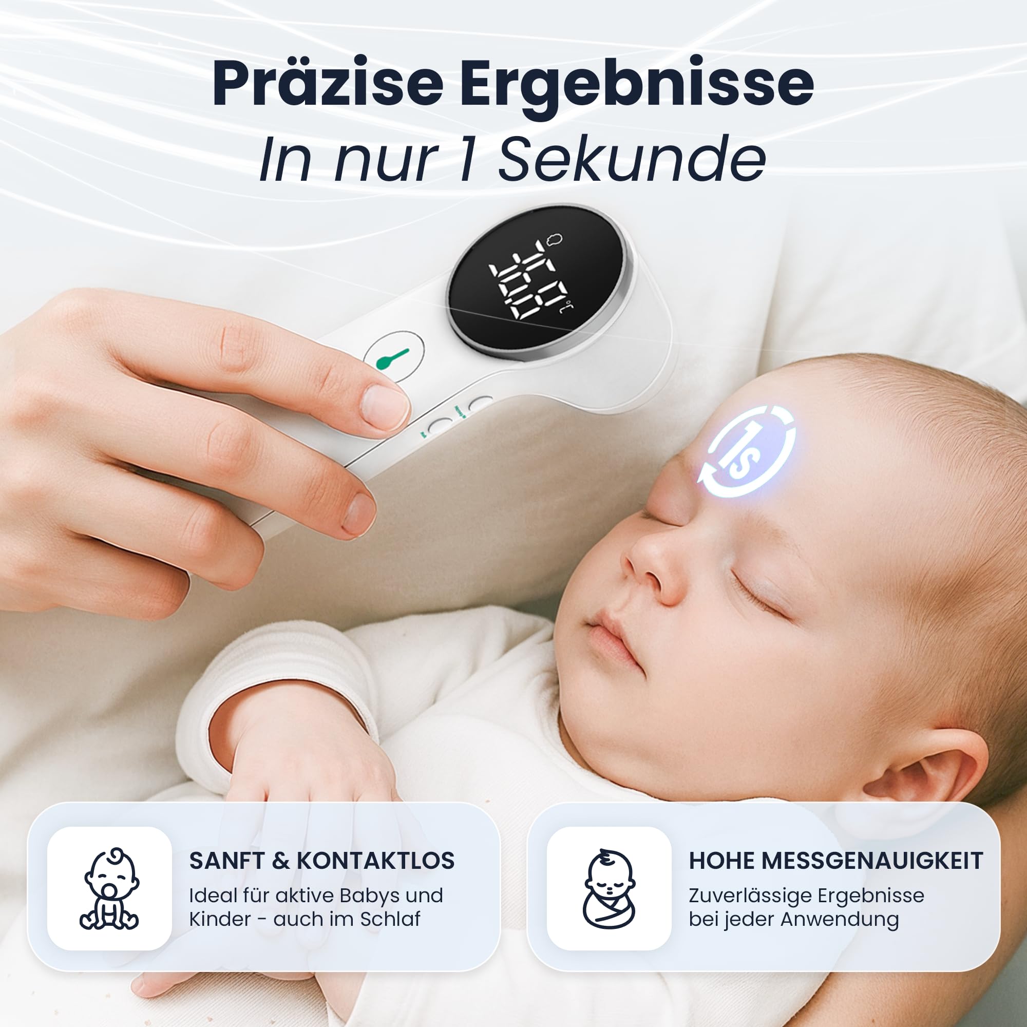 Fieberthermometer Stirn & Ohr | 3-in-1 Infrarot-Thermometer kontaktlos | Für Babys, Kinder & Erwachsene | Misst Körper-, Objekt- & Raumtemperatur | Digitales Thermometer mit LED & Alarm