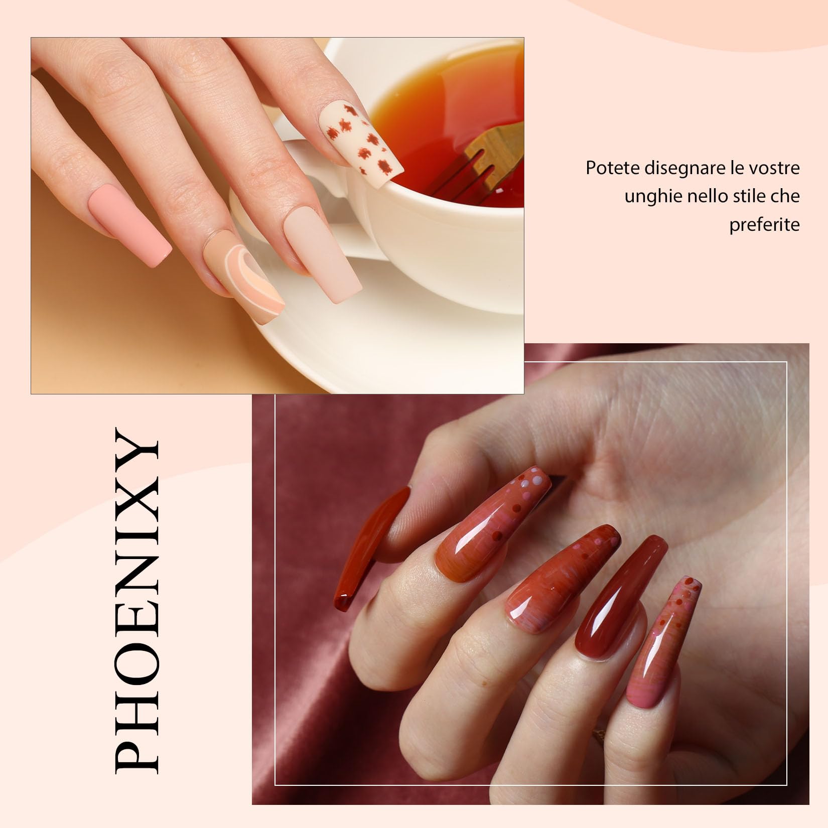 Kit Unghie Gel Completo, Phoenixy 8 Colori Rosa Gel Ricostruzione Unghie con Lampada per Unghie 36W U V/LED, Kit Ricostruzione Unghie Professionale con Base y Top Coat