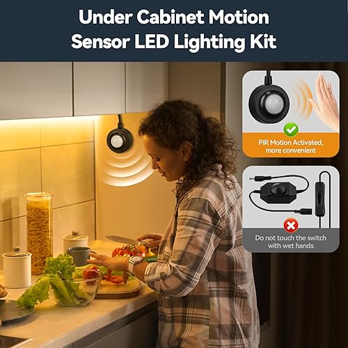 Miniatura 5 de HOUHUI Luz de doble sensor de movimiento para interiores debajo de la cama, tira de luces LED activadas por movimiento de 16.4 pies para mesita de