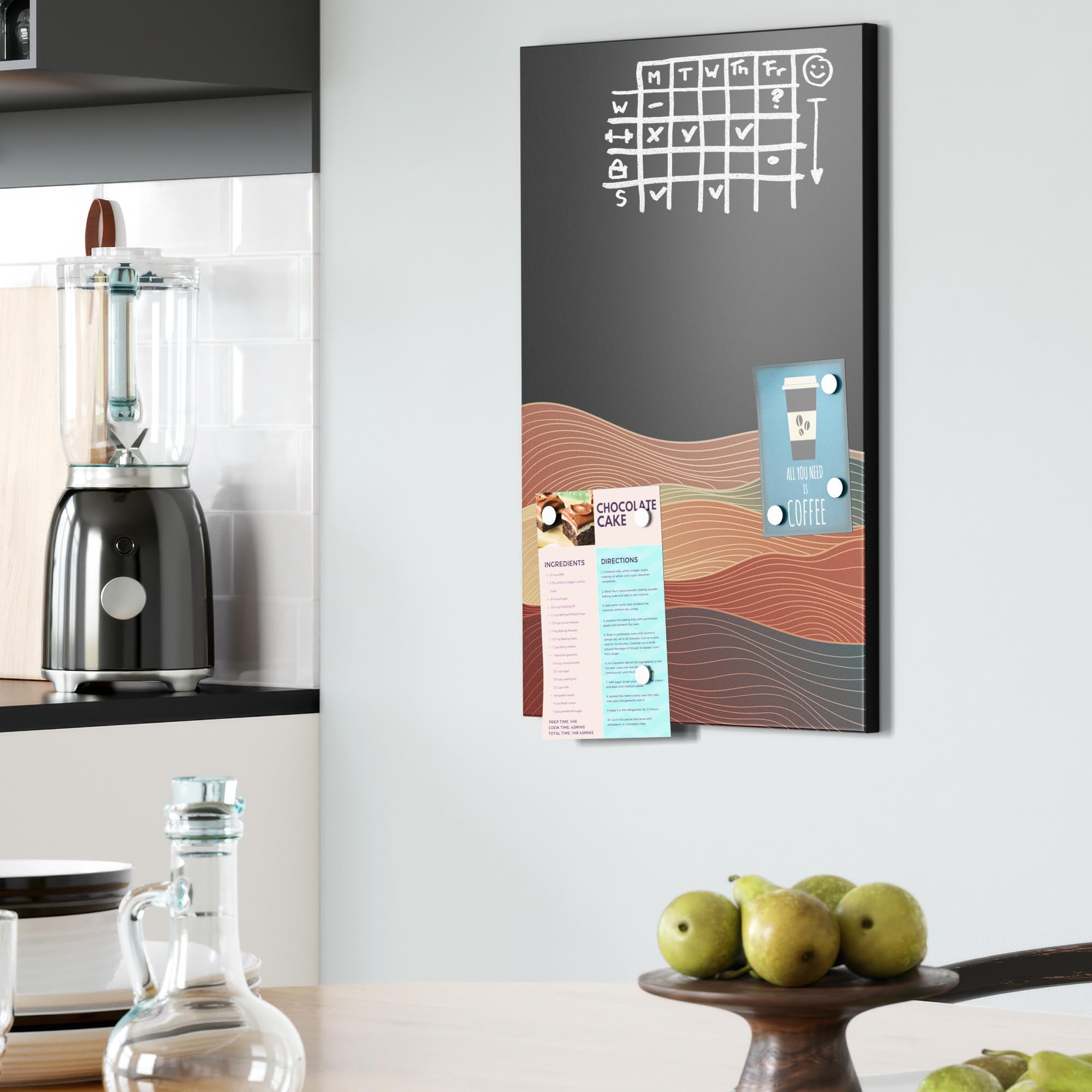 DEQORI Magnetische Kreidetafel mit UV-Druck | Motiv Wellen der Erde | Design rechteckig 40x60 cm | Kreide Metalltafel beschreibbar – Wanddeko für Küche, Flur, Kinderzimmer & Büro