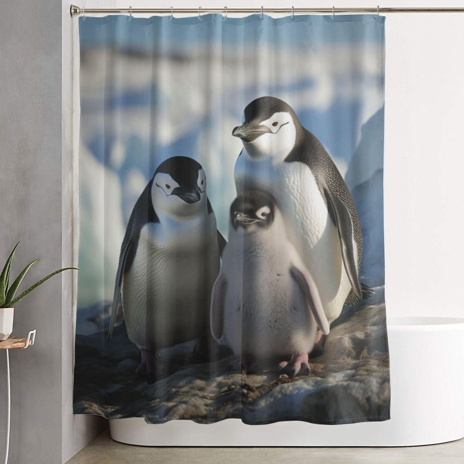 Rideau de douche anti-moisissure imperméable pingouins 182,9 cm, textile épais lavable pour bain
