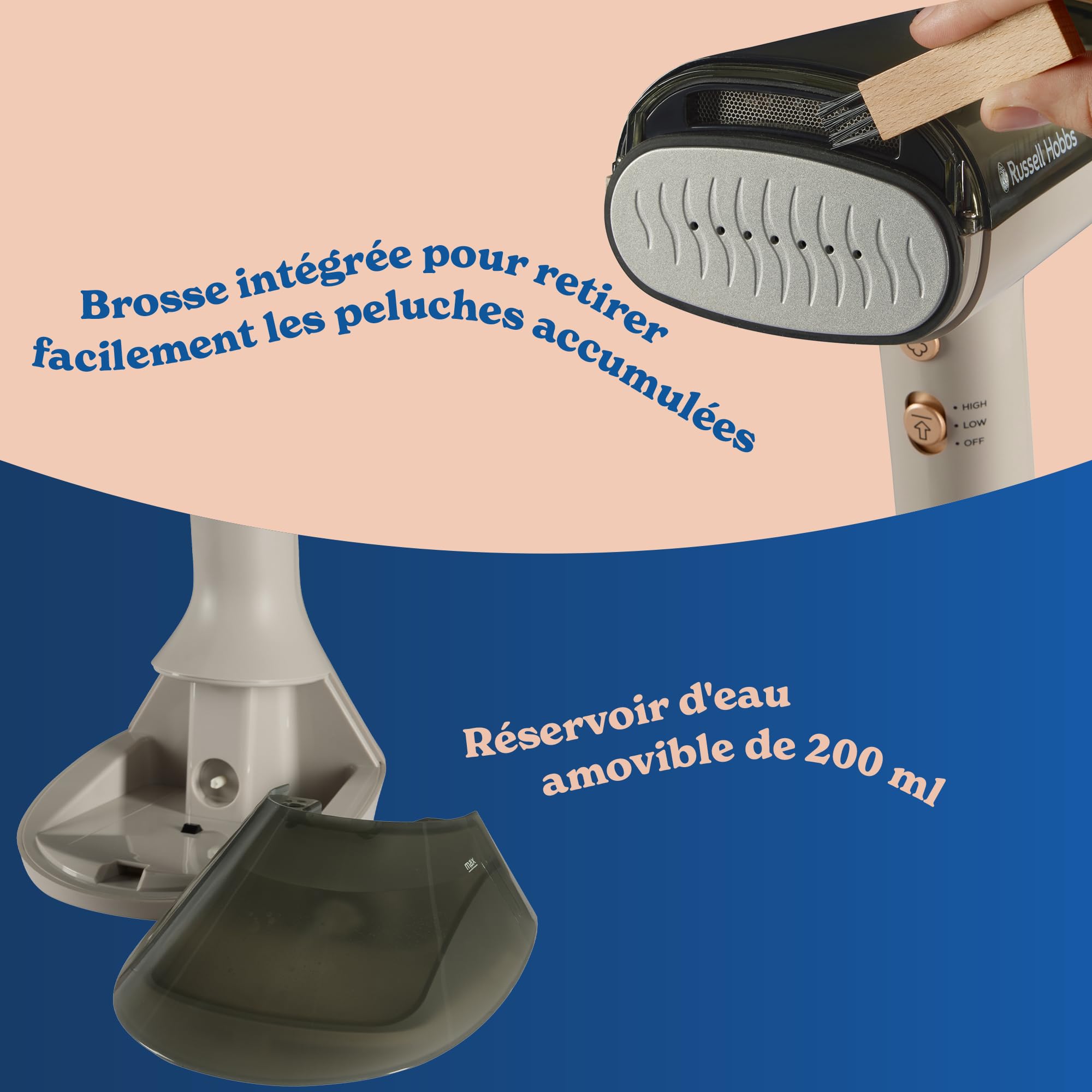 Russell Hobbs Défroisseur à main vapeur [Technologie d'aspiration] Fer à repasser VacuSteam (3 modes vapeur/d'aspiration, réservoir 200 ml, chauffe en 35 s, plaque céramique,pour tous tissus) 28551-56