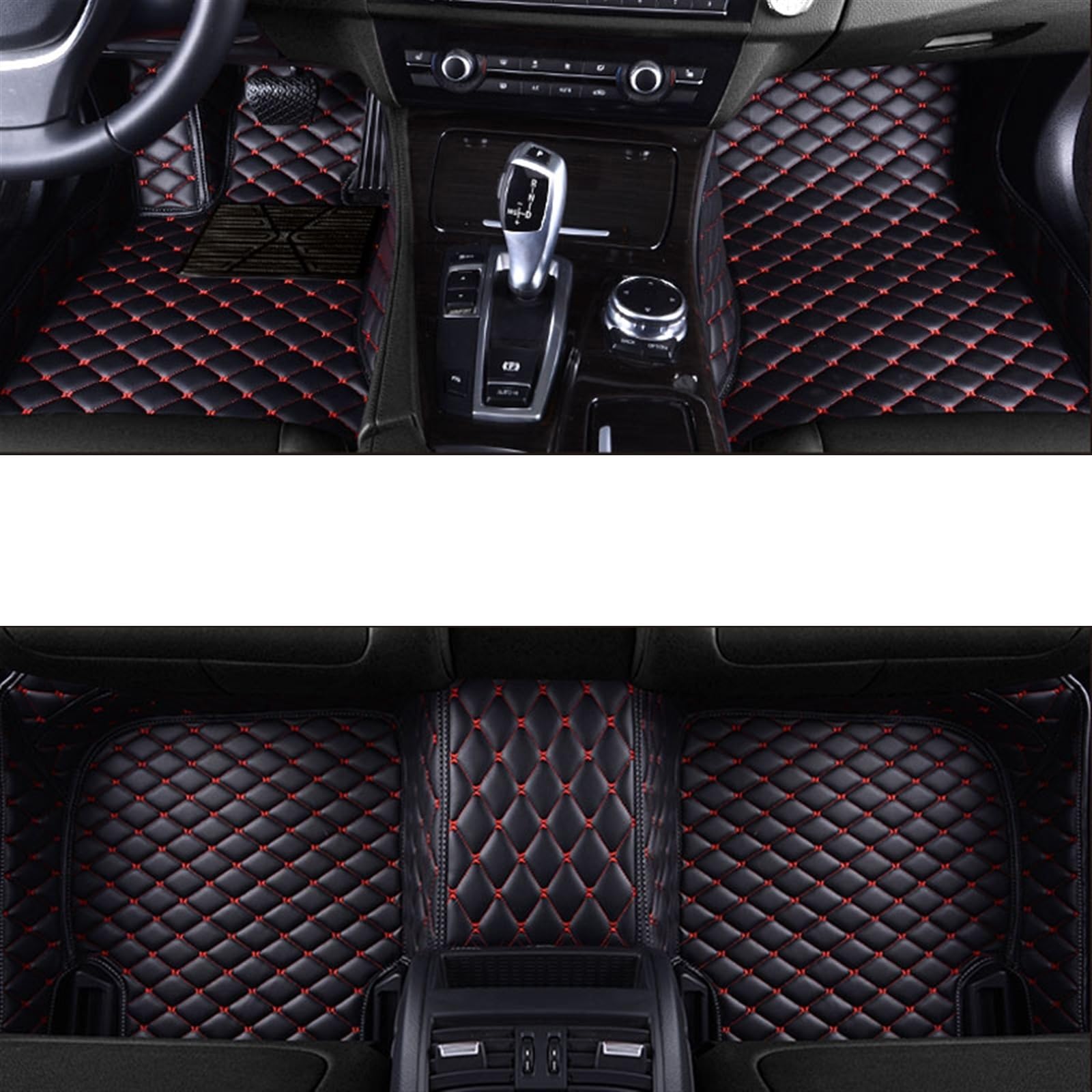 Car Anti-Slip mat Full Surround Custom Leather car Floor mat for porsches Cayenne 957 Cayenne(Ⅱ) 958 Cayenne Mancan car Interior car Accessories (Color : Black Red)