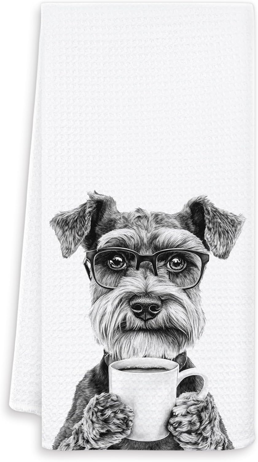 Funny Schnauzer Kitchen Towels, Schnauzer Gifts for Women Dish Tea Towels, Black and White Dog Lovers Owner Gifts Hand Towel for Kitchen, Coffee Bar Station Decor, 16x24 Inch