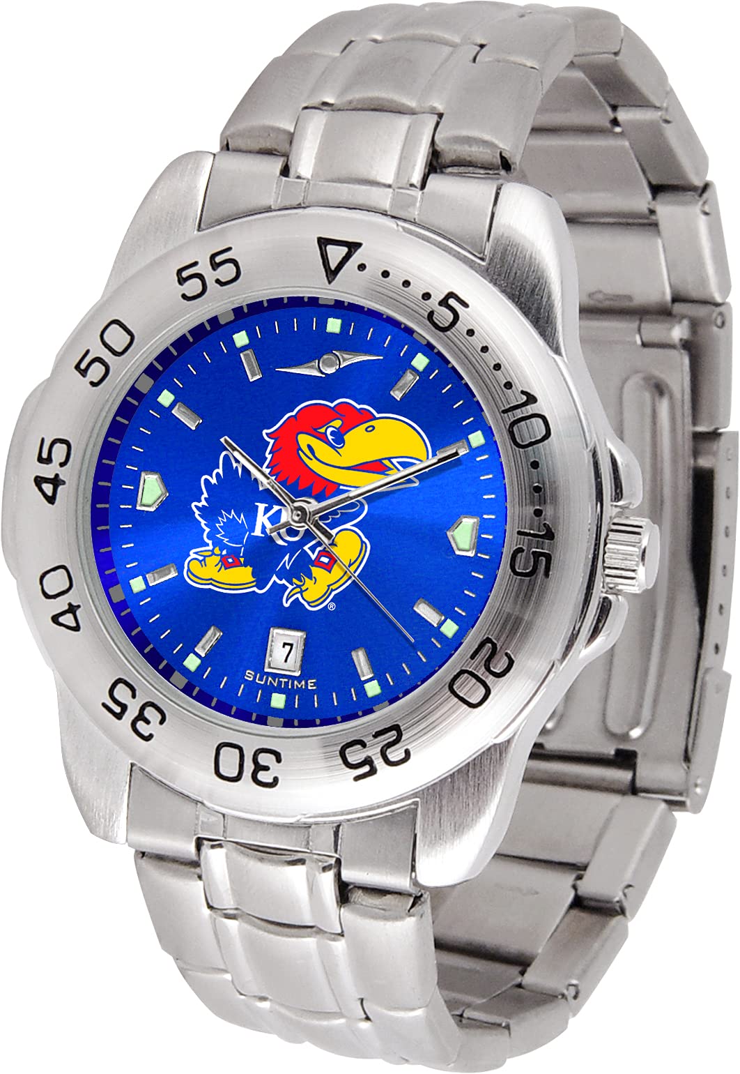 SunTime Men's NCAA Team Sport Watch, 20mm Stainless Steel Strap, Reflective Shiny Dial with Date
