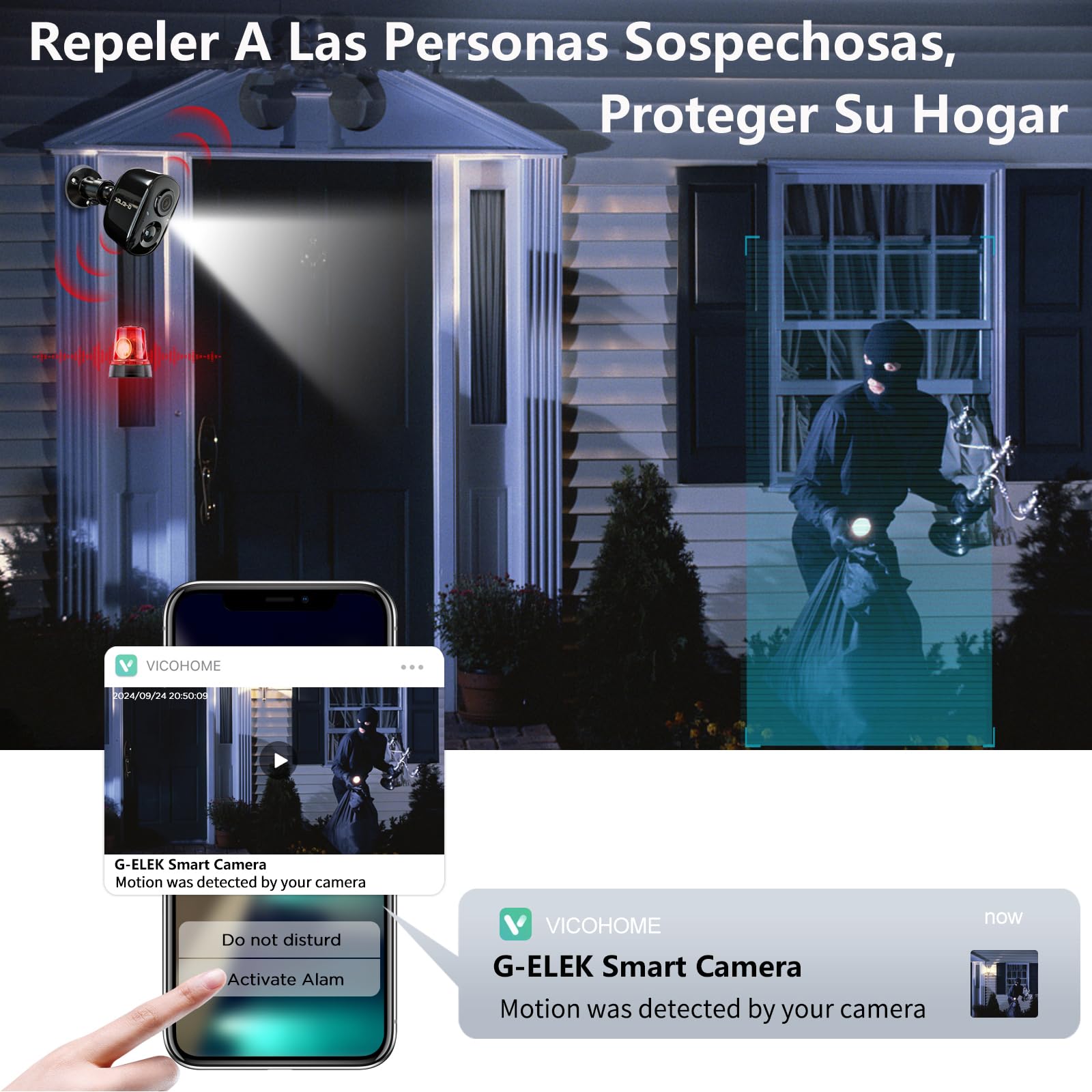 G-ELEK Cámara de vigilancia para exteriores, con batería inalámbrica, resistente a la intemperie, 2 K, 3 MP, HD, visión nocturna a color, detección de movimiento PIR, audio de 2 vías, memoria local