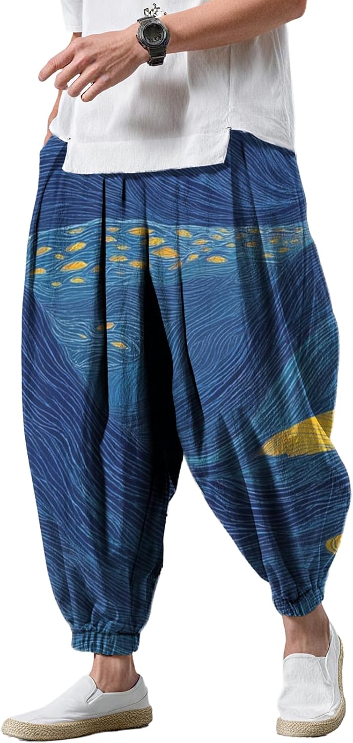 Relax Wide Leg Pants Hippy Boho Pants Men Hip Hop Street Casual Sports Trousers for...