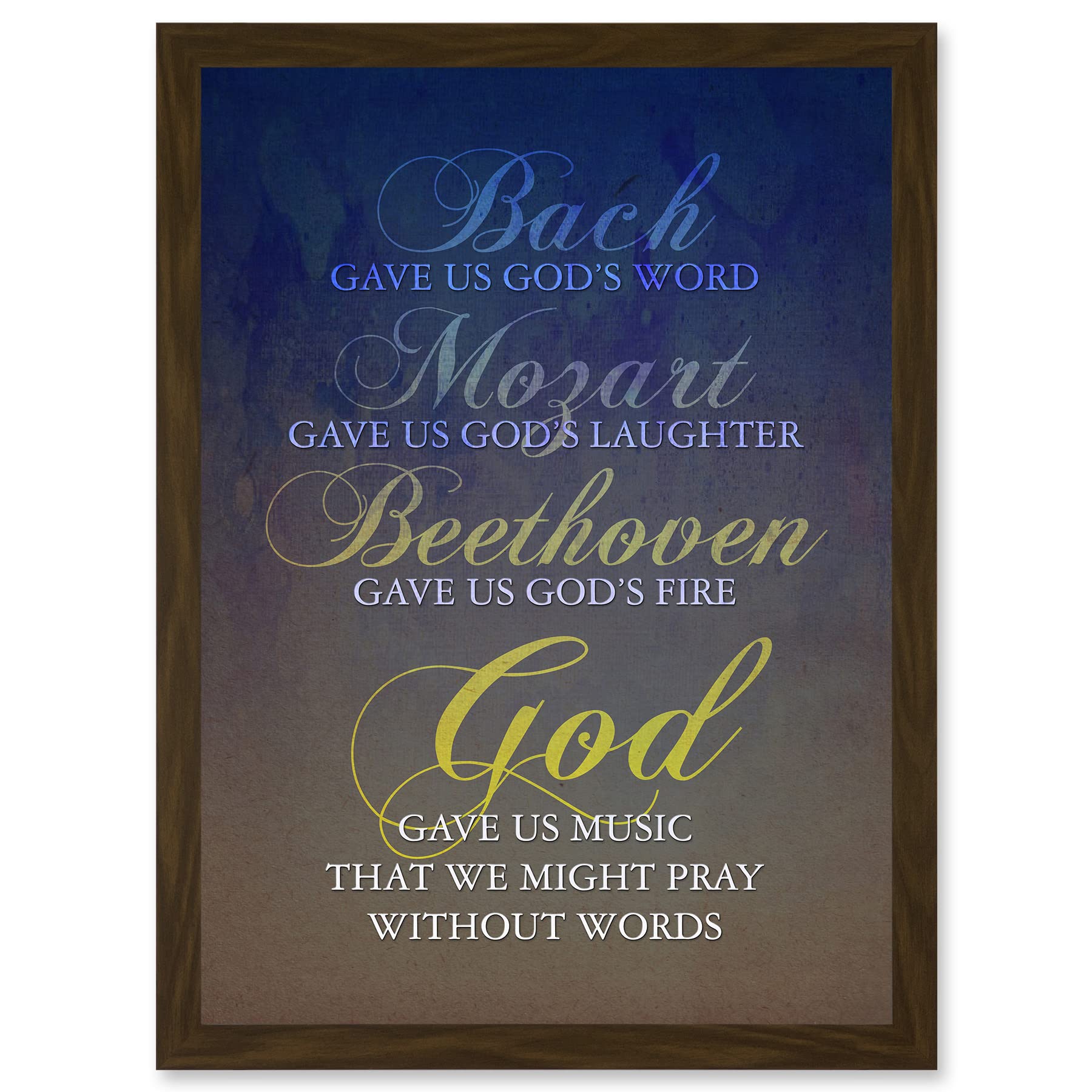 Artery8 Bach Mozart Beethoven God Pray Quote Religious Typography Blue Artwork Framed Wall Art Print A4
