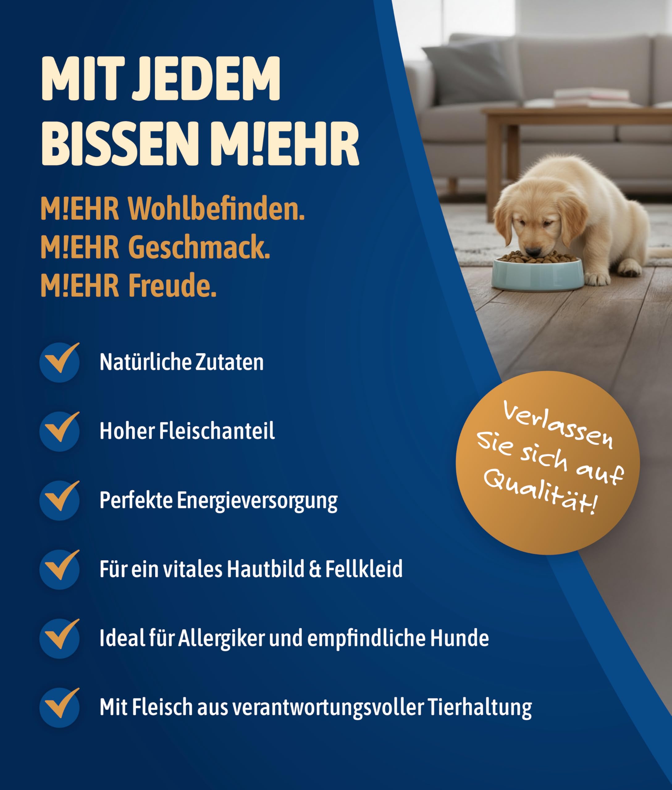 NutriQM® M!EAT Welpen Trockenfutter | Getreidefrei | 14 kg (10×1,4 kg) | Hundefutter trocken mit Fischöl & Hühnerfleisch | Junior Trockenfutter Hund ohne Zucker & Zusatzstoffe | Made in Germany