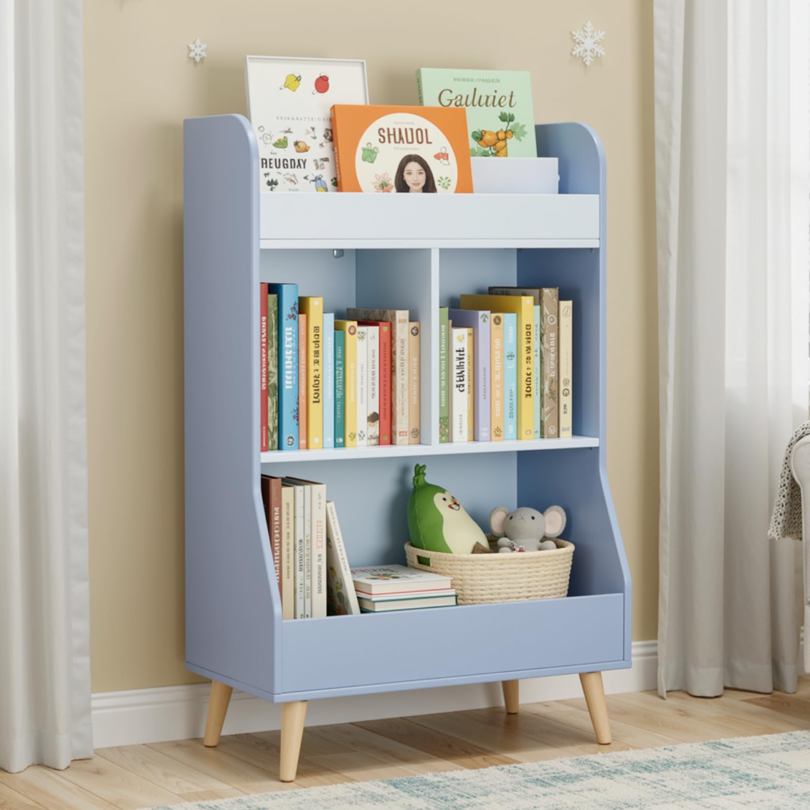 MAMIZO Estantería Infantil 5 Estantes,Mueble Juguetes Organizador, Estantería Montessori,Librería Infantil,para Guardería Sala de Juegos,con 2 Estantes, 3 Compartimentos,94 × 62 × 34 cm,Azul