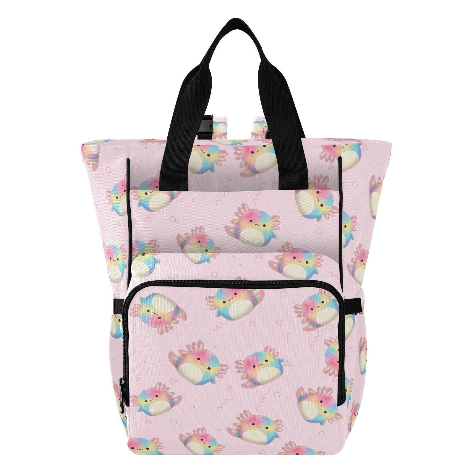 Mnsruu Borsa per pannolini per bambini con motivo Axolotl colorato zaino grande borsa impermeabile da viaggio borse per pannolini per mamme e papà