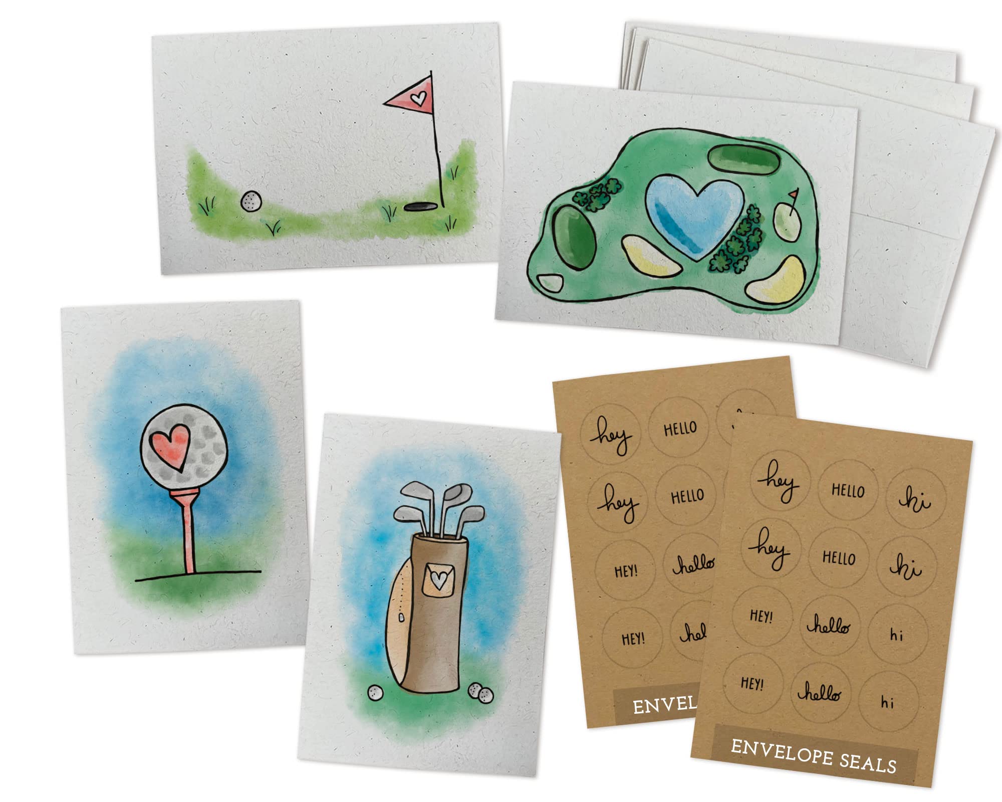 Sugartown GreetingsGolf Love Cards Variety Pack - 24 Note Cards with Envelopes