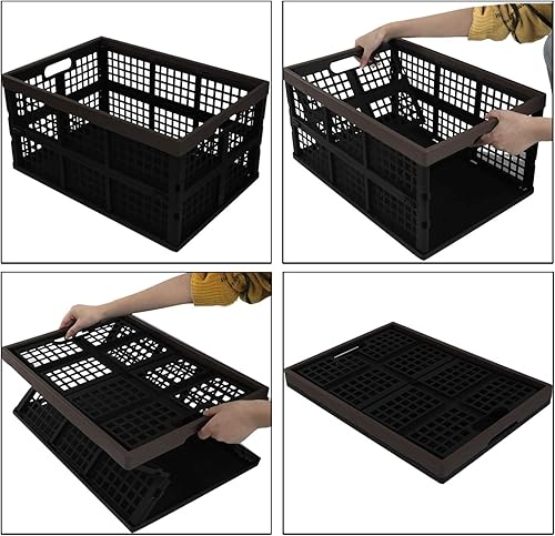 Miniatura 10 de Cajas plegables rectangulares de plástico de 34 L, almacenamiento de cajas plegables, paquete para 3, negro