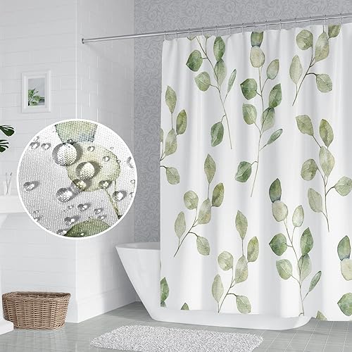 Miniatura 38 de Cortina de ducha de baño con temática de dinosaurio, cortina de ducha de hojas tropicales de dinosaurio verde con ganchos, cortina de ducha de tela