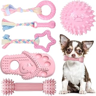 TENGZHI 6 Pack Dog Chew Toys for Teething Pink Puppies Soft Rubber Toys Funny Slippers Ball Donut Interactive Set for Small Dog Cleaning Teeth Toys Pet Doggy Toys Set