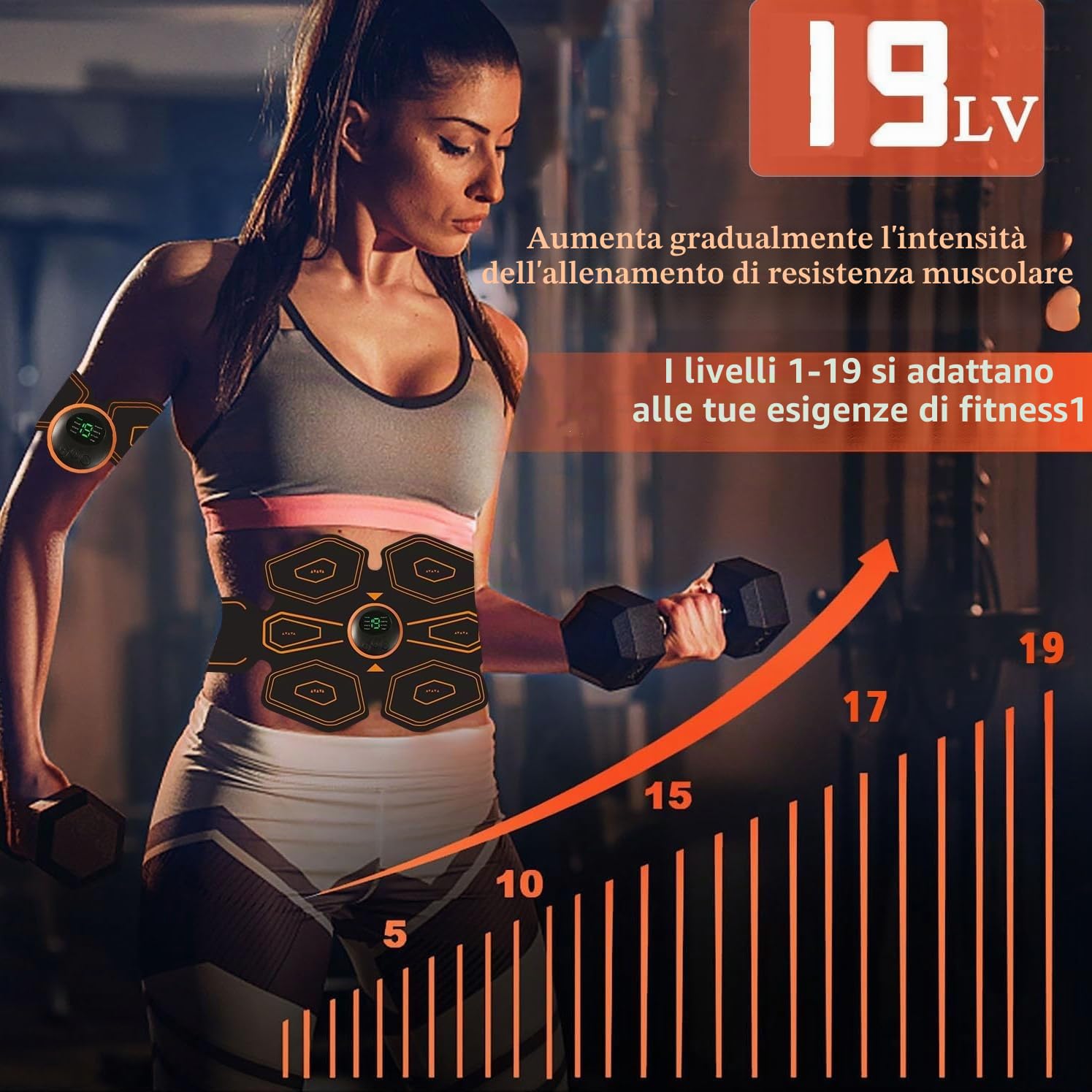 Elettrostimolatore per Addominali,Elettrostimolatore Muscolare Professionale,Elettrostimolatore Addominali, EMS Stimolatore Muscolare Addome/Braccio/Gambe/Waist/Glutei