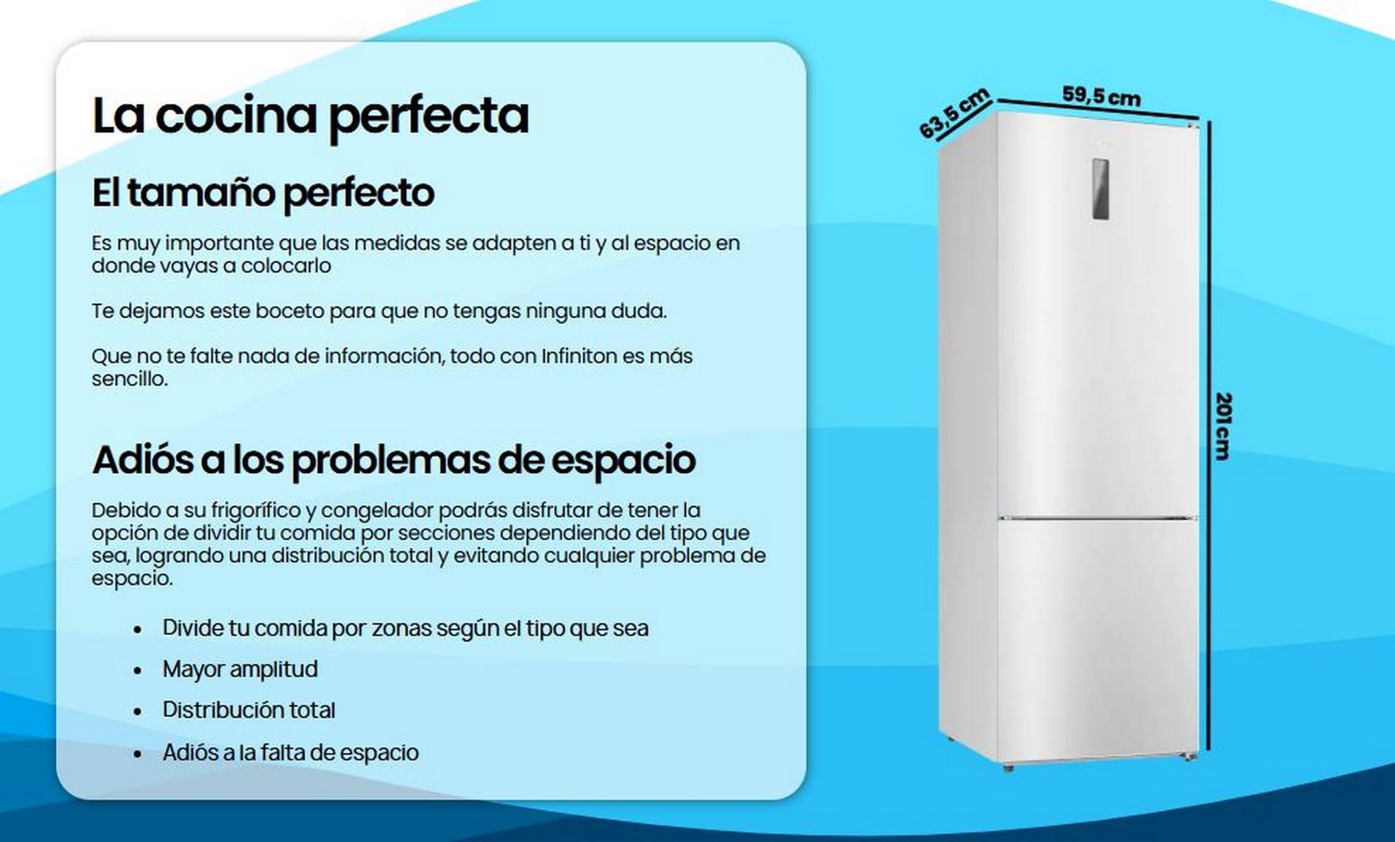 Frigorifico Combi Infiniton FGC-345C20WEC, 330 Litros, 201 cm, E, No Frost Total, LED Interior, Blanco