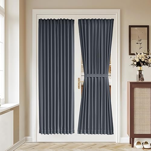 Vatge Cortinas de luz lateral para puerta delantera, cortinas opacas grises para puerta de patio, panel de cortina de ventana de puerta de vidrio, 1