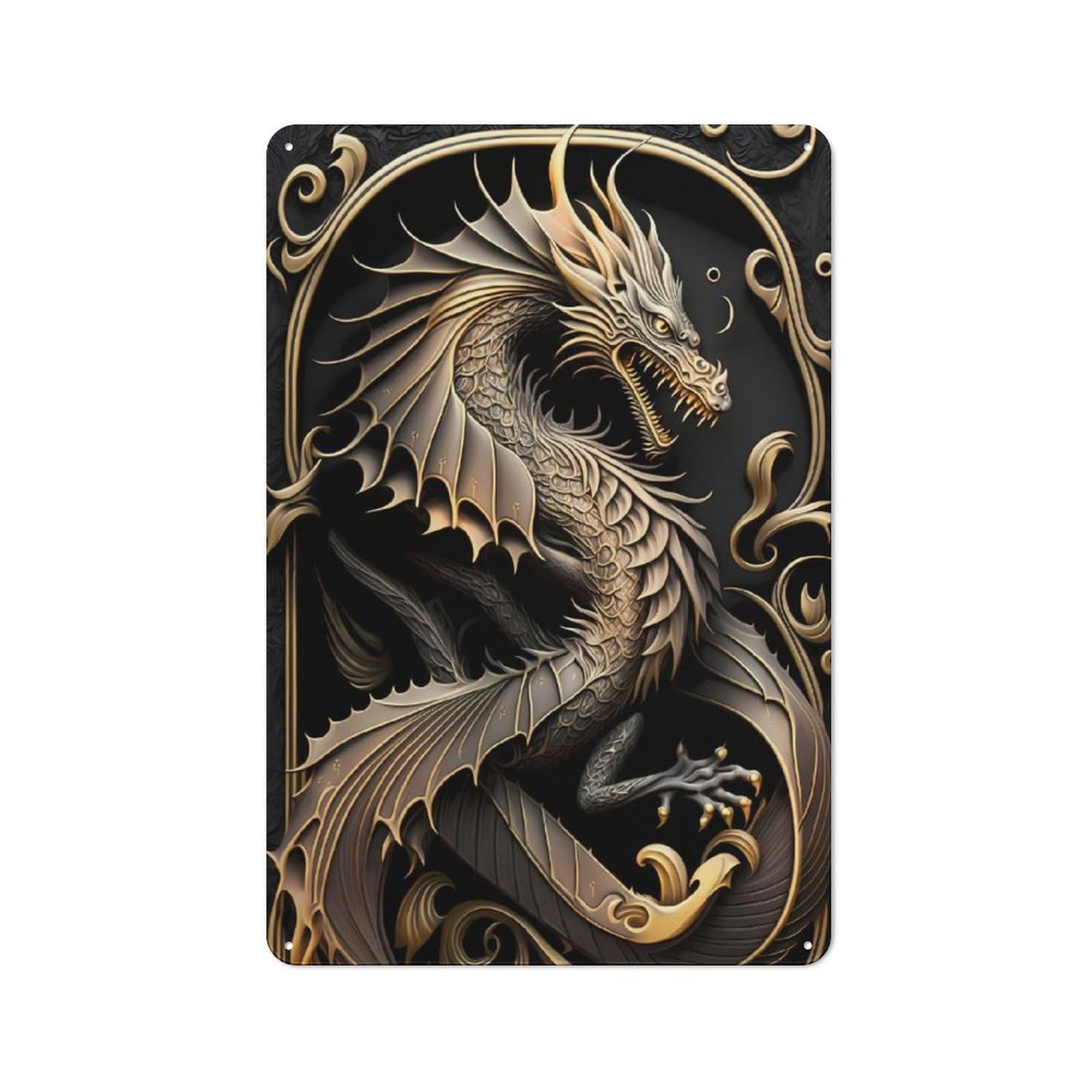 Junmoney Style-13 Outdoor Room Shed Metal Sign 30X20cm Featuring Mighty Golden Dragon, Shed Wall Decor For Shed, Garden Room, Porch Or Garage