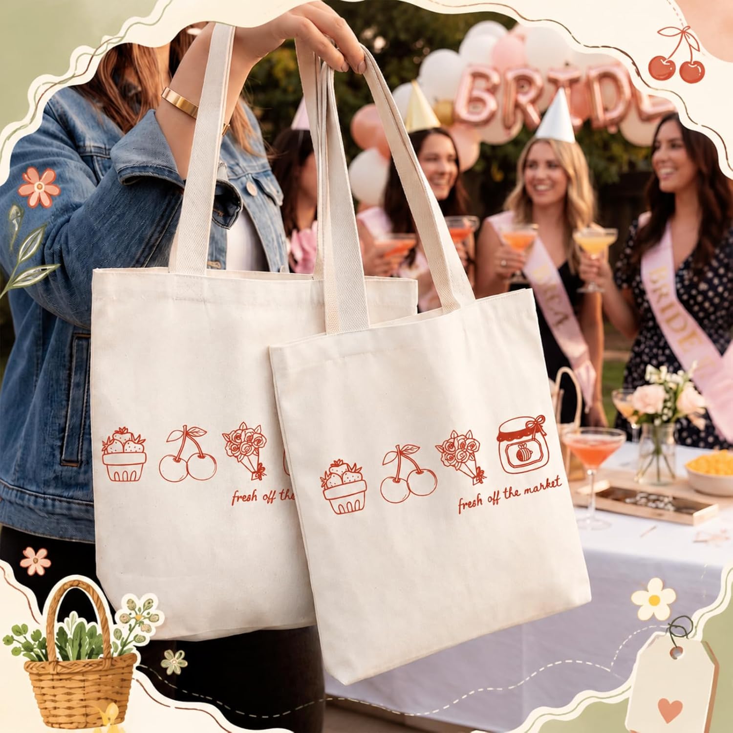 Shinylin 8 Pcs Fresh off The Bachelorette Market Tote Bags Party Favor image 2