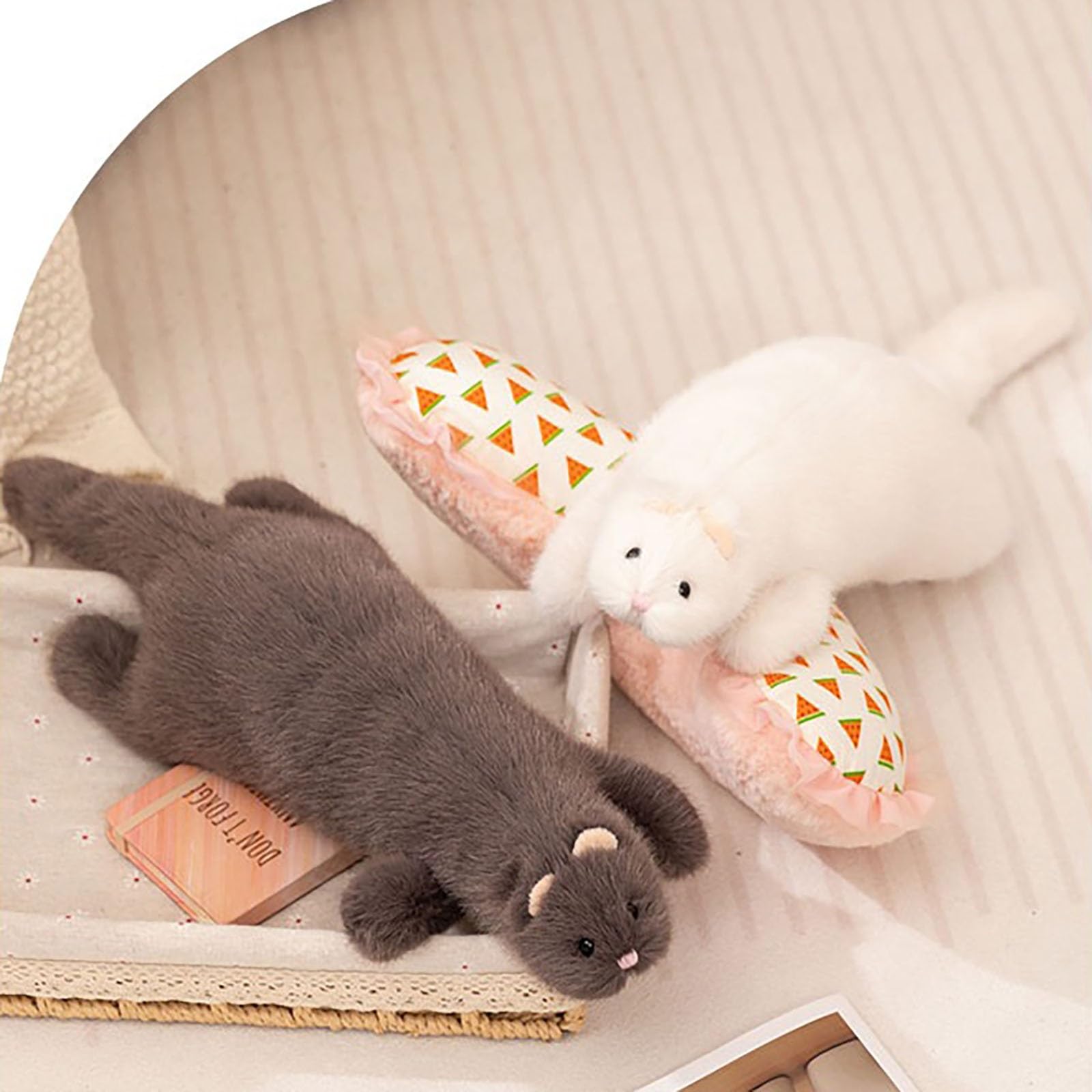JAWSEU - Peluche Furet Géant - 52 Cm - Oreiller Long Kawaii - Coton PP - Blanc/caramel - Câlin Doux