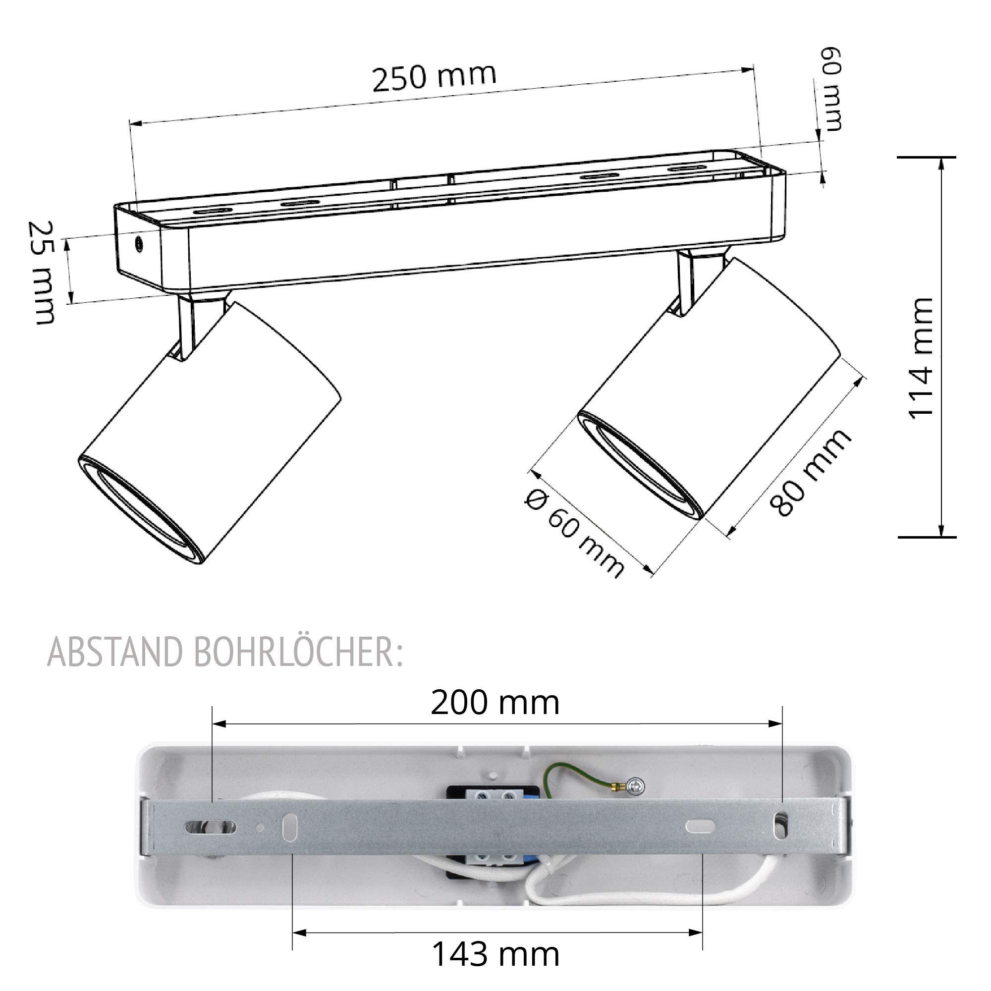 linovum TENJO Spotleuchte Spotbalken 2 flammig in weiß geeignet für 2x GU10 - Strahler Deckenlampe Spots schwenkbar & drehbar