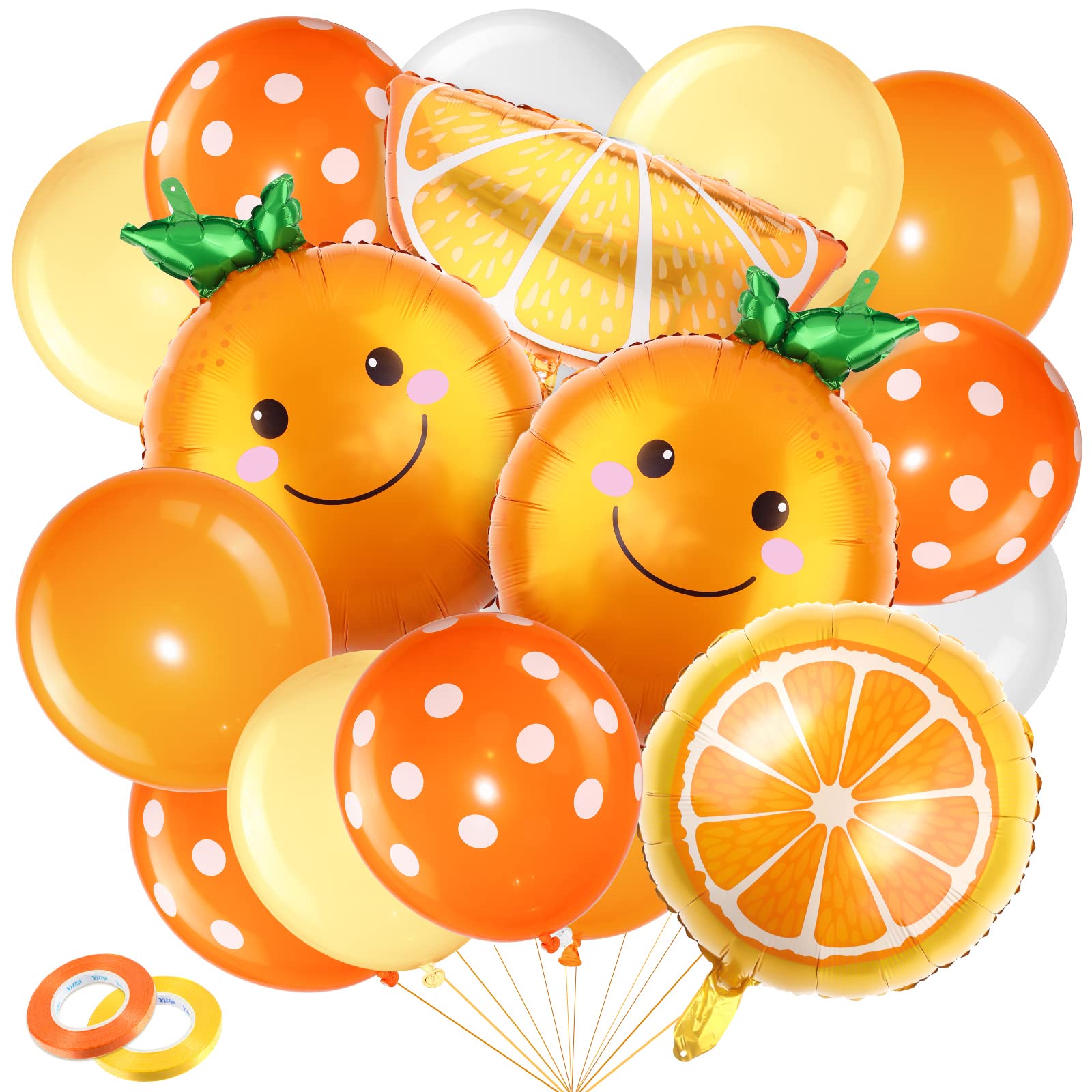Zhanmai 38 Pieces Orange Fruit Balloons Kit Cartoon Aluminum Foil Little Cutie Baby Shower Decorations Orange White Latex Balloons with Ribbons for