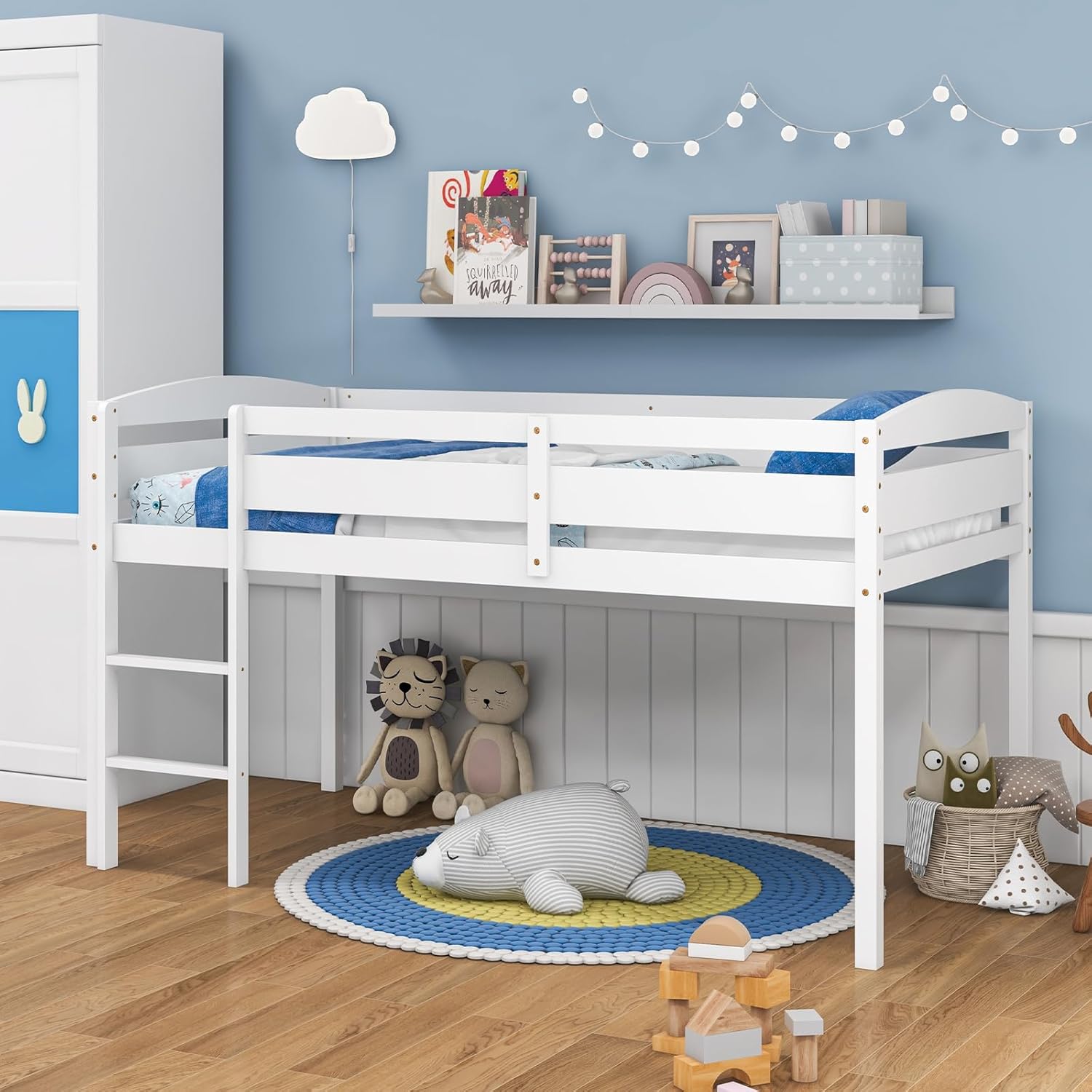 Giantex Twin Loft Bed with Ladder, Wood Low Profile Loft