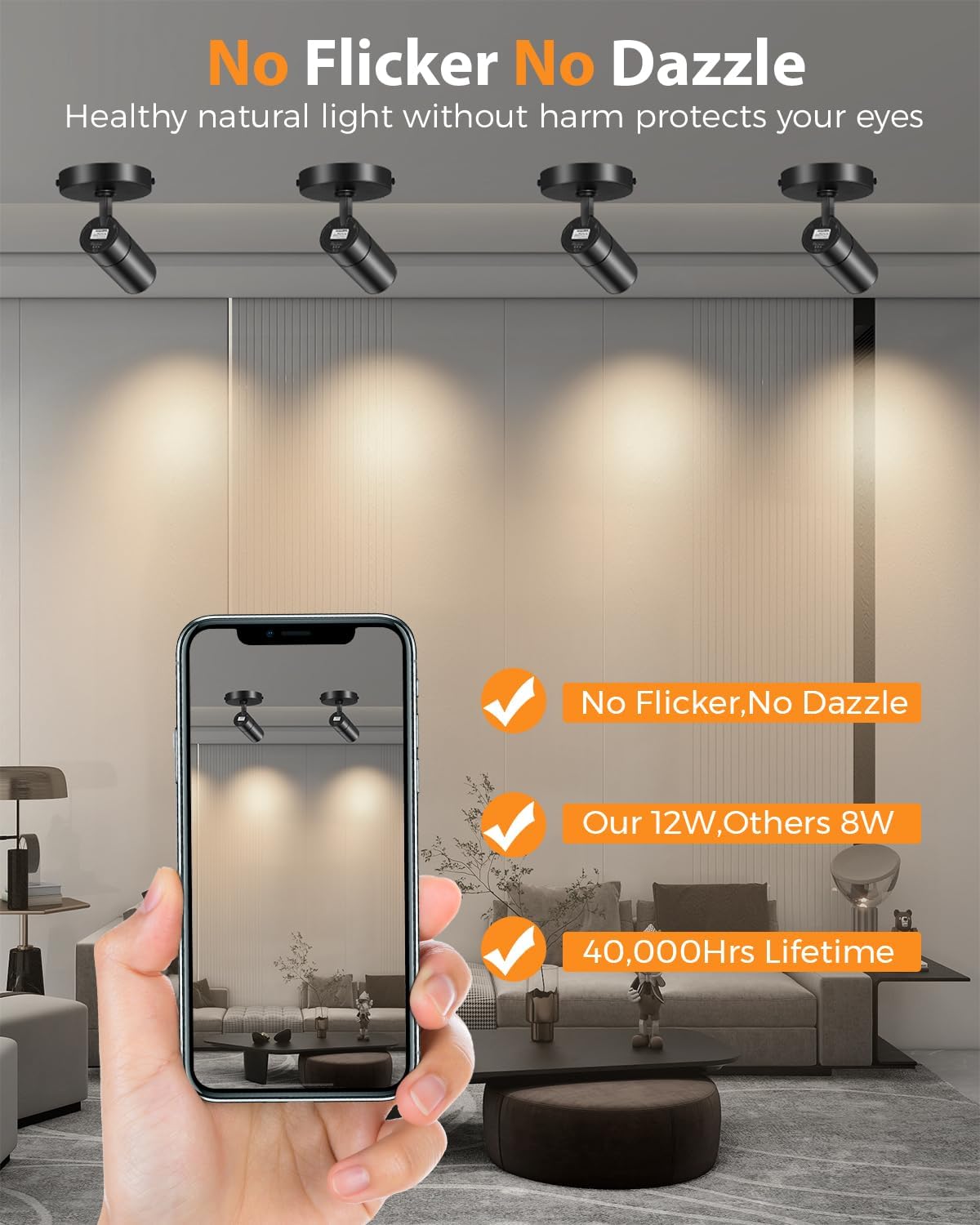 Zoomable LED Ceiling Spot Lights Indoor Adjustable Ceiling Spotlight Fixture Directional Ceiling Light Dimmable Flush Mount Can Accent Lighting for Kitchen Art Picture - 12W 1000lm Black 3000K