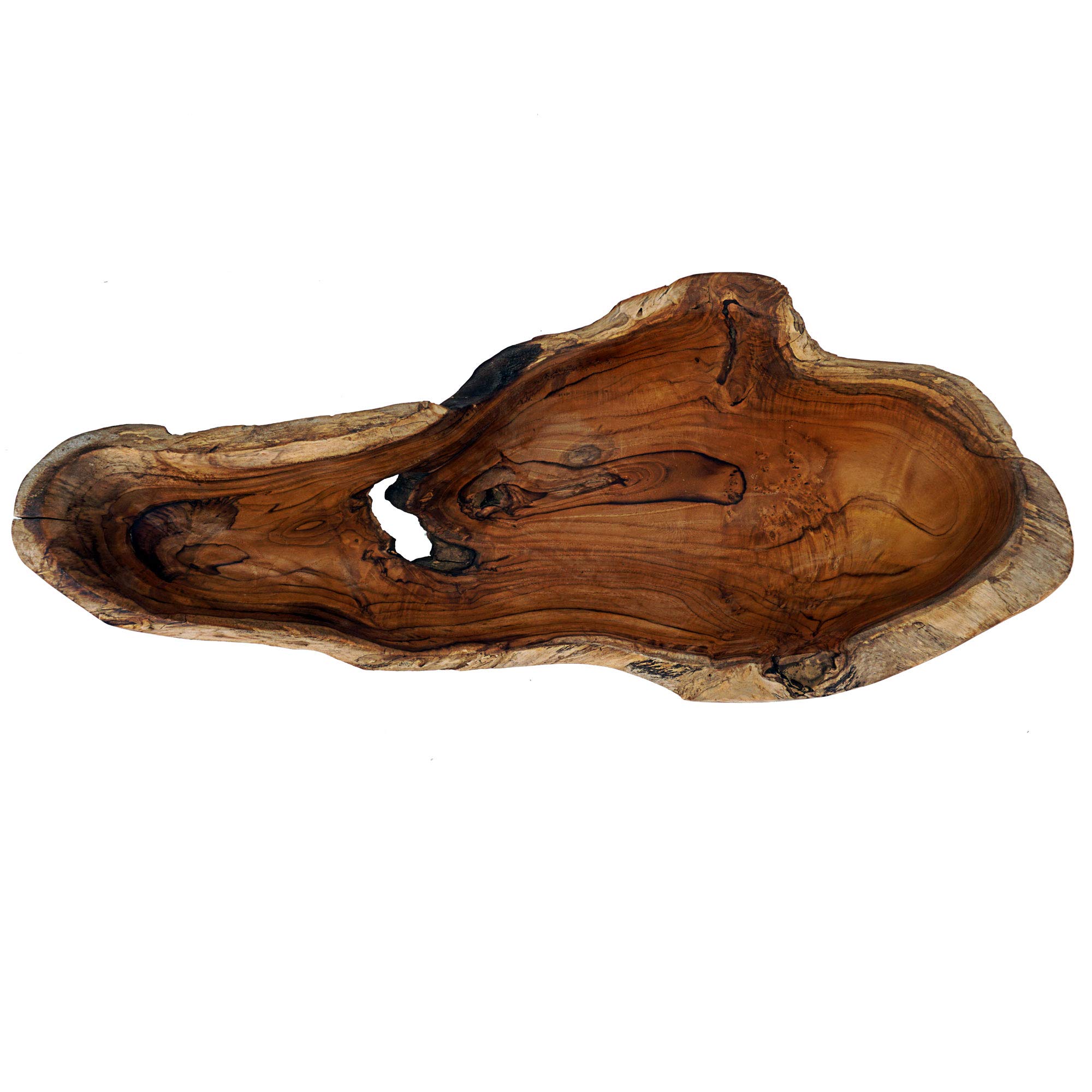 Cepewa Holzschale XL aus Teak Holz in Handarbeit gefertigt | Dekoschale | große Obstschale rund und länglich 40/60 cm (L ca. 60 cm)