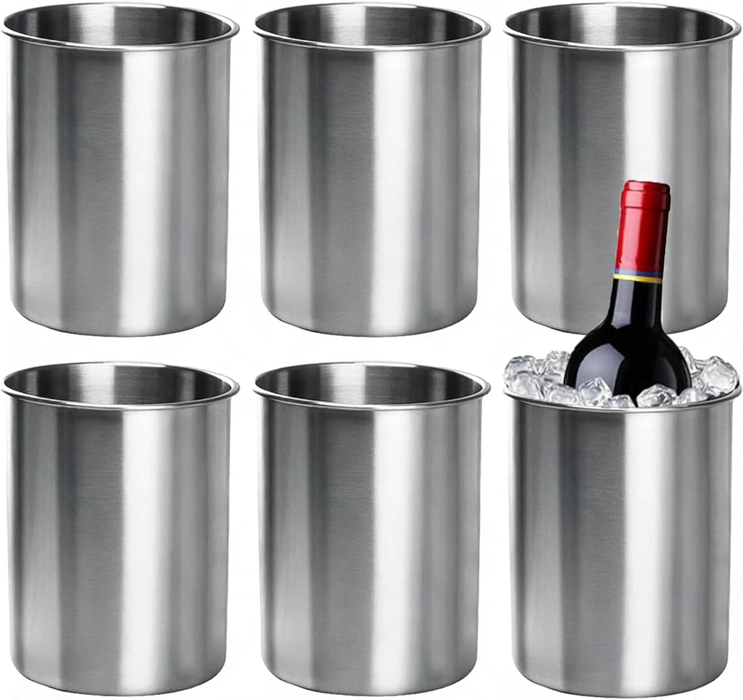 6 Pcs Stainless Steel Wine Chiller, Champagne Bucket, Wine Chiller Bucket, Can Maintain Low Temperature Insulation for Several Hours, Portable, Suitable for Most Bottle Sizes, Wine Accessories Gifts