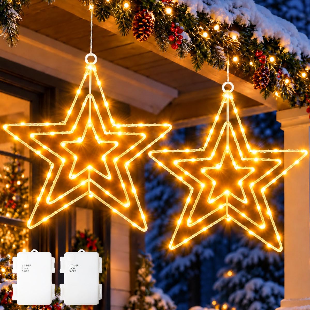 yowin Weihnachtsstern Beleuchtet 2 Stück 75 LED Weihnachtsdeko Fenster