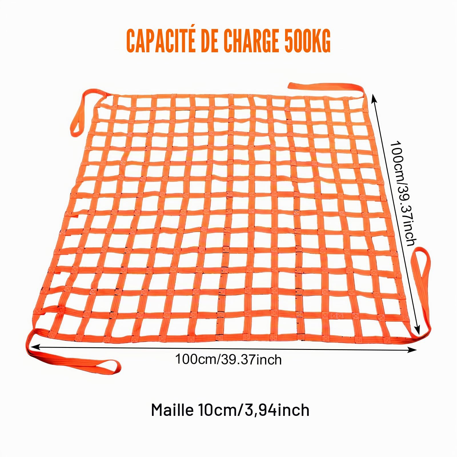 Filet de Levage de Chargement,Filet de Levage 1 x 1 M Charge Filets Suspendu 500 KG,Filets de Levag Suspendu en Polyester,pour Le Chargement et Le Déchargement,Transport,Remorque,Orange