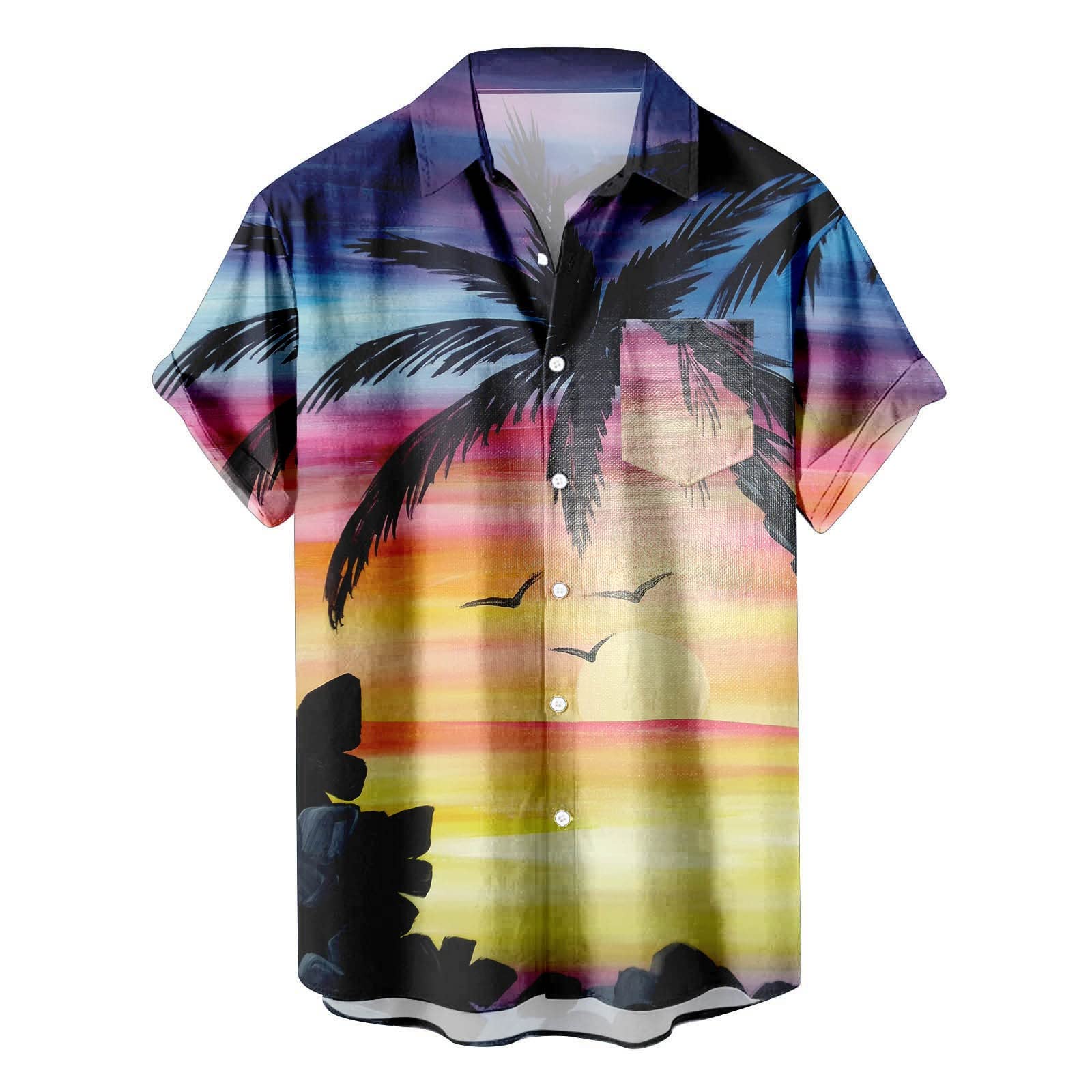 XIaoHEshOP Mens Summer Leisure Printed Shirt Short Sleeve Shirt Solid Mens Shirts Black
