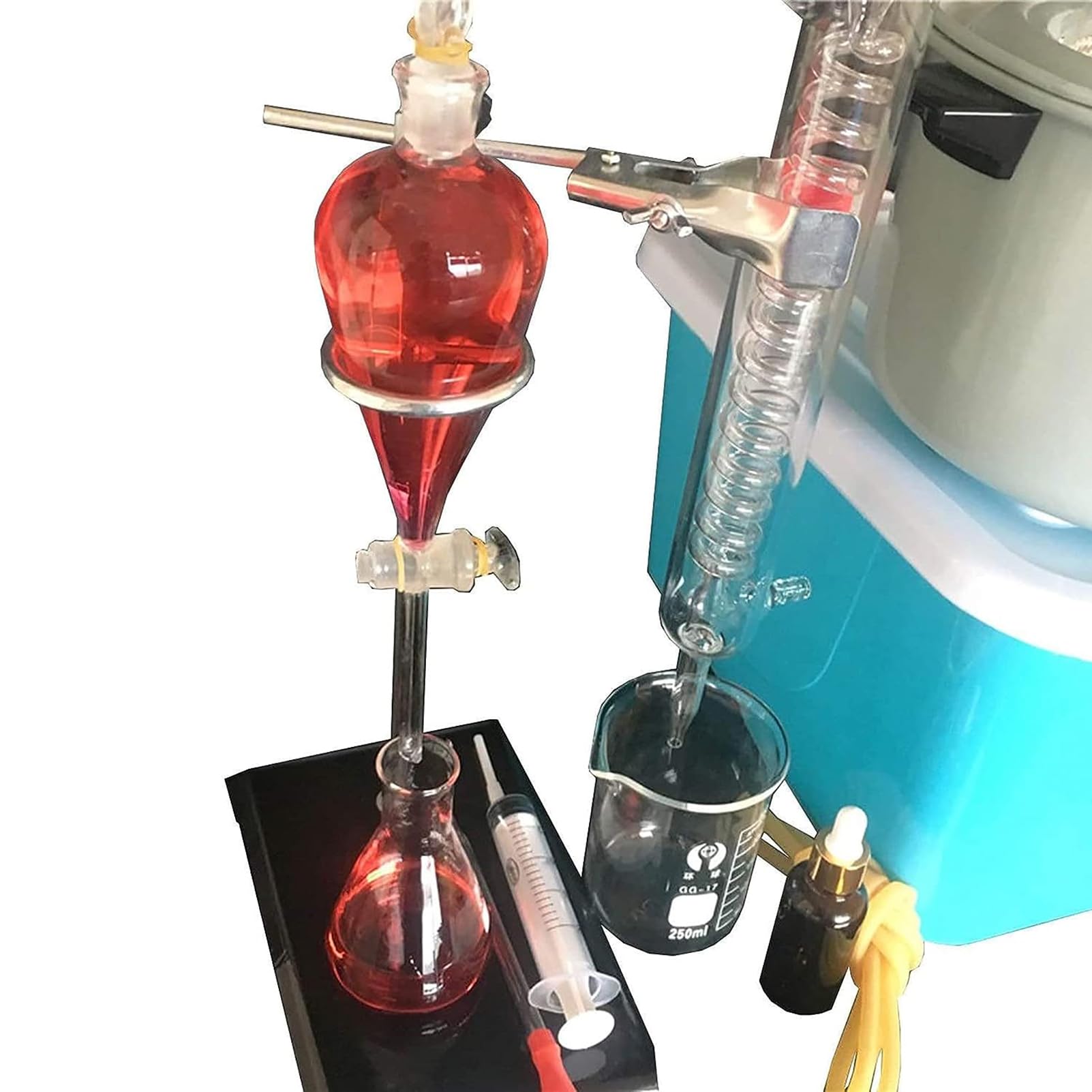Dispositivo de destilación de aceites esenciales de 1000 ml, kit de cristalería para aparatos de destilación de laboratorio con calentador eléctrico, destilador de agua para el hogar de bricolaje, equ