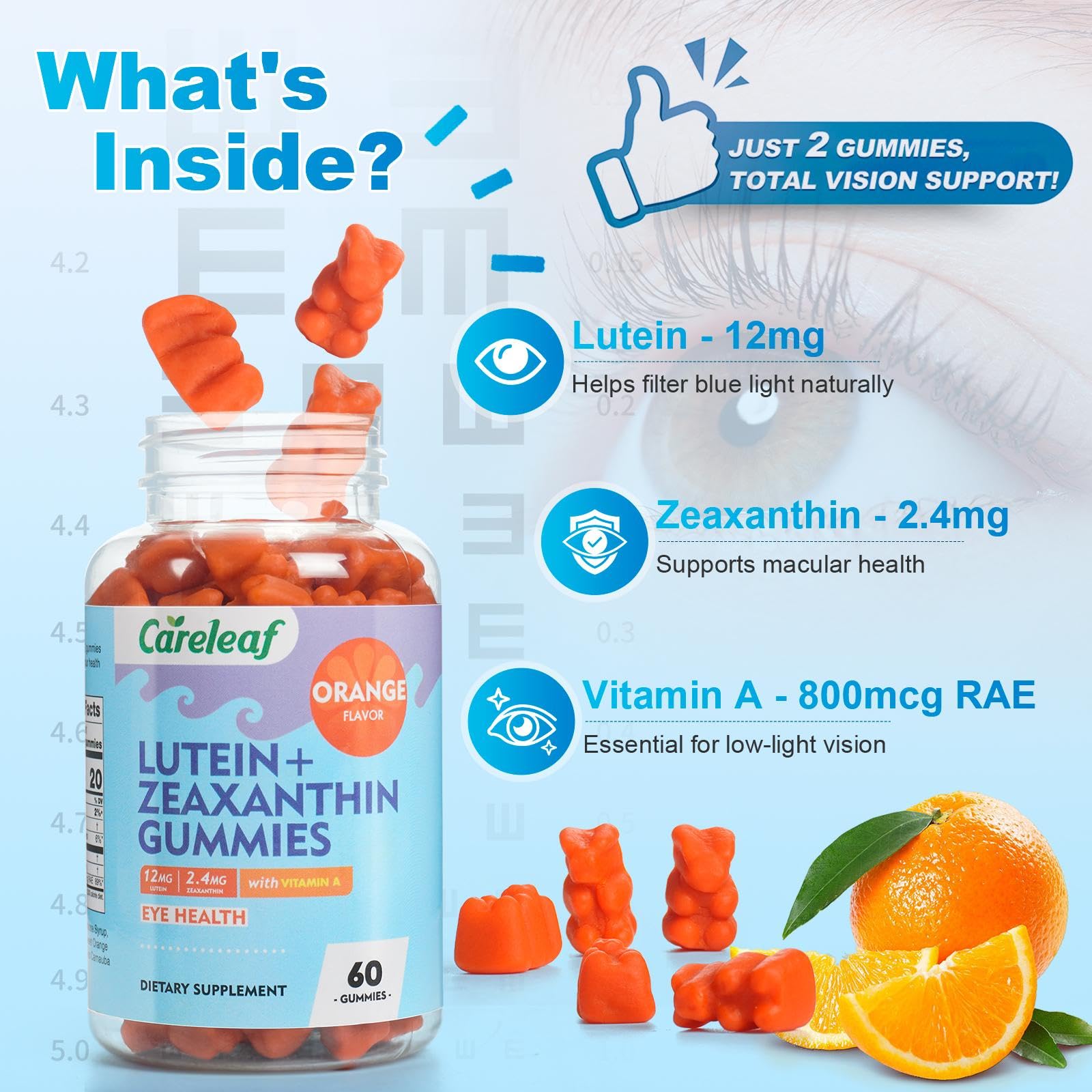 Vegan Lutein and Zeaxanthin Supplements, Lutein for Eyes with Zeaxanthin & Vitamin A,Lutein Gummies for Dry Eye Relief & Clear Vision,Eye Vitamins for Seniors & Kid,Orange Flavor,60 Gummies — Amazon image 5