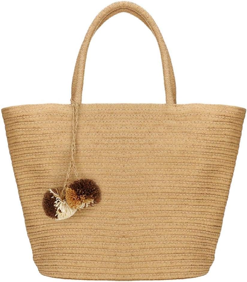 Womens Beach Tote Bag Straw Handbags Bag Summer Woven Retro Chic Top Handle Bag Shopper Bag